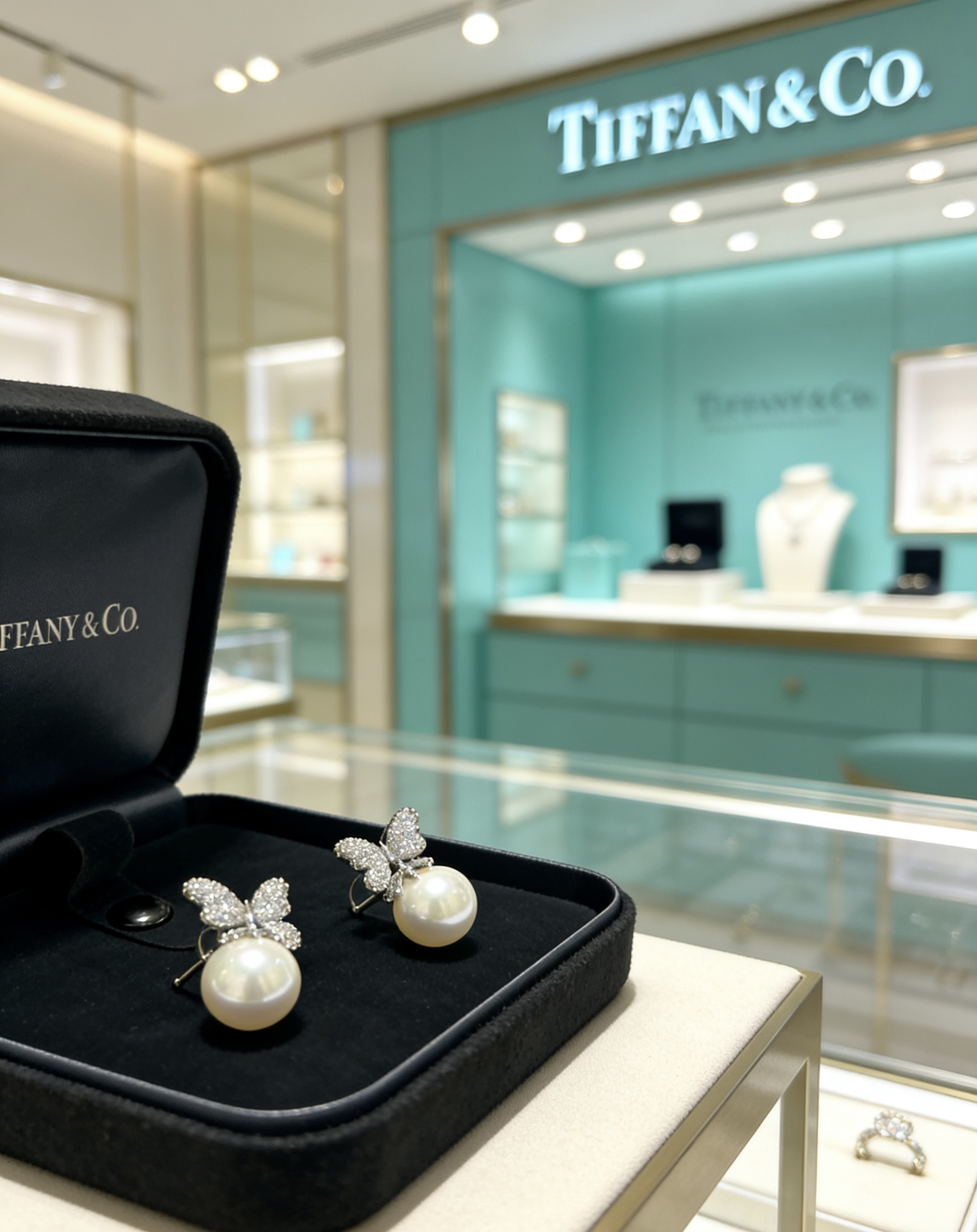 Tiffany Co Marquise Butterfly Pearl Commemorative Earrings earrings Platinum-toned metal white freshwater pearl clear high-carbon diamond accents One size standard stud earring fit