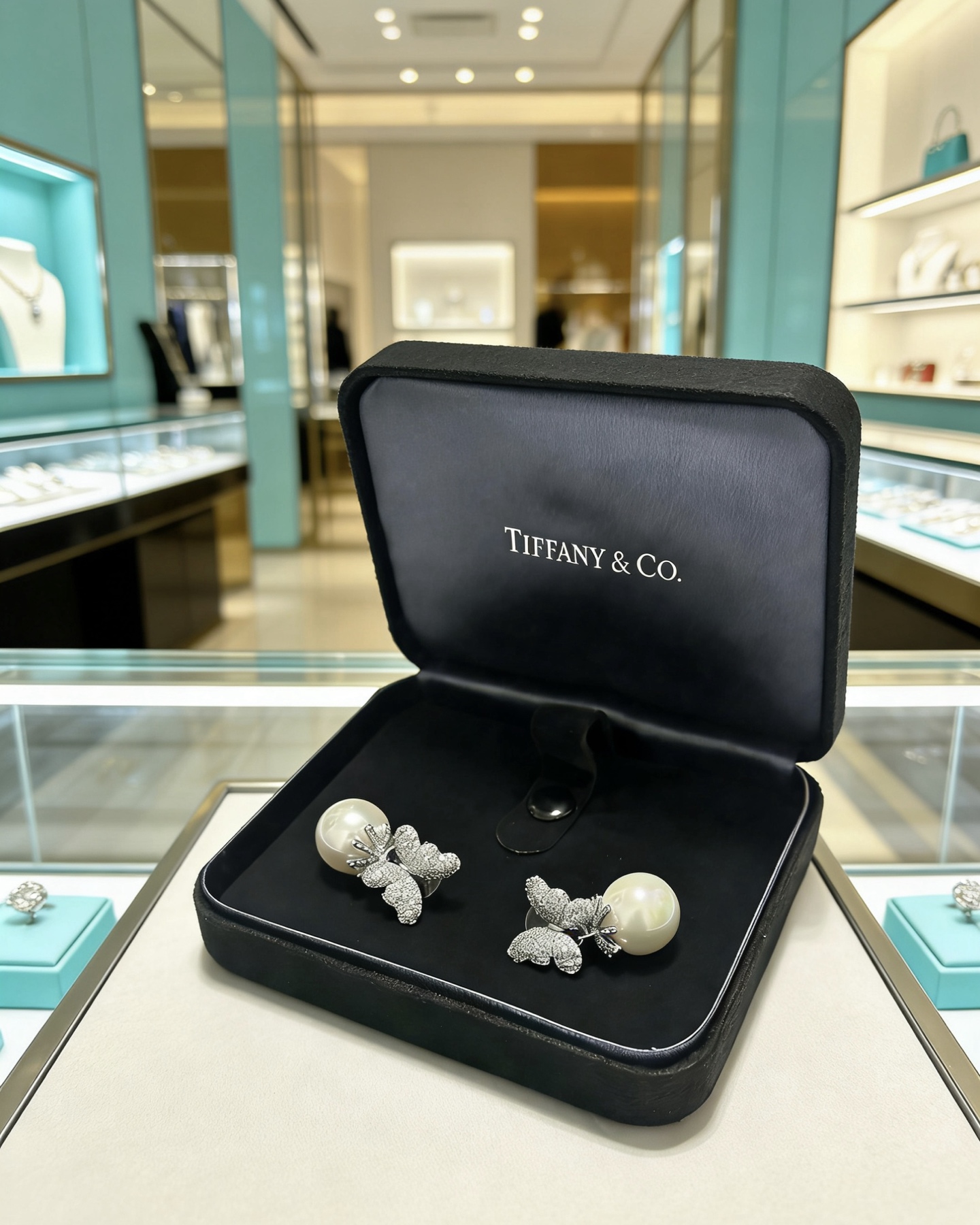 Tiffany Co Marquise Butterfly Pearl Commemorative Earrings earrings Platinum-toned metal white freshwater pearl clear high-carbon diamond accents One size standard stud earring fit