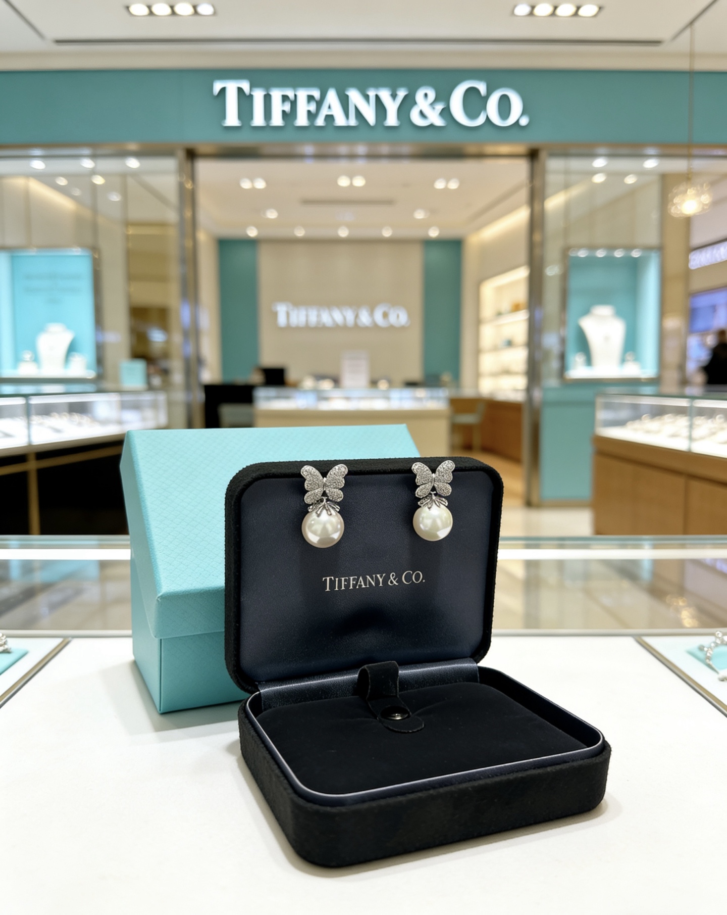 Tiffany Co Marquise Butterfly Pearl Commemorative Earrings earrings Platinum-toned metal white freshwater pearl clear high-carbon diamond accents One size standard stud earring fit