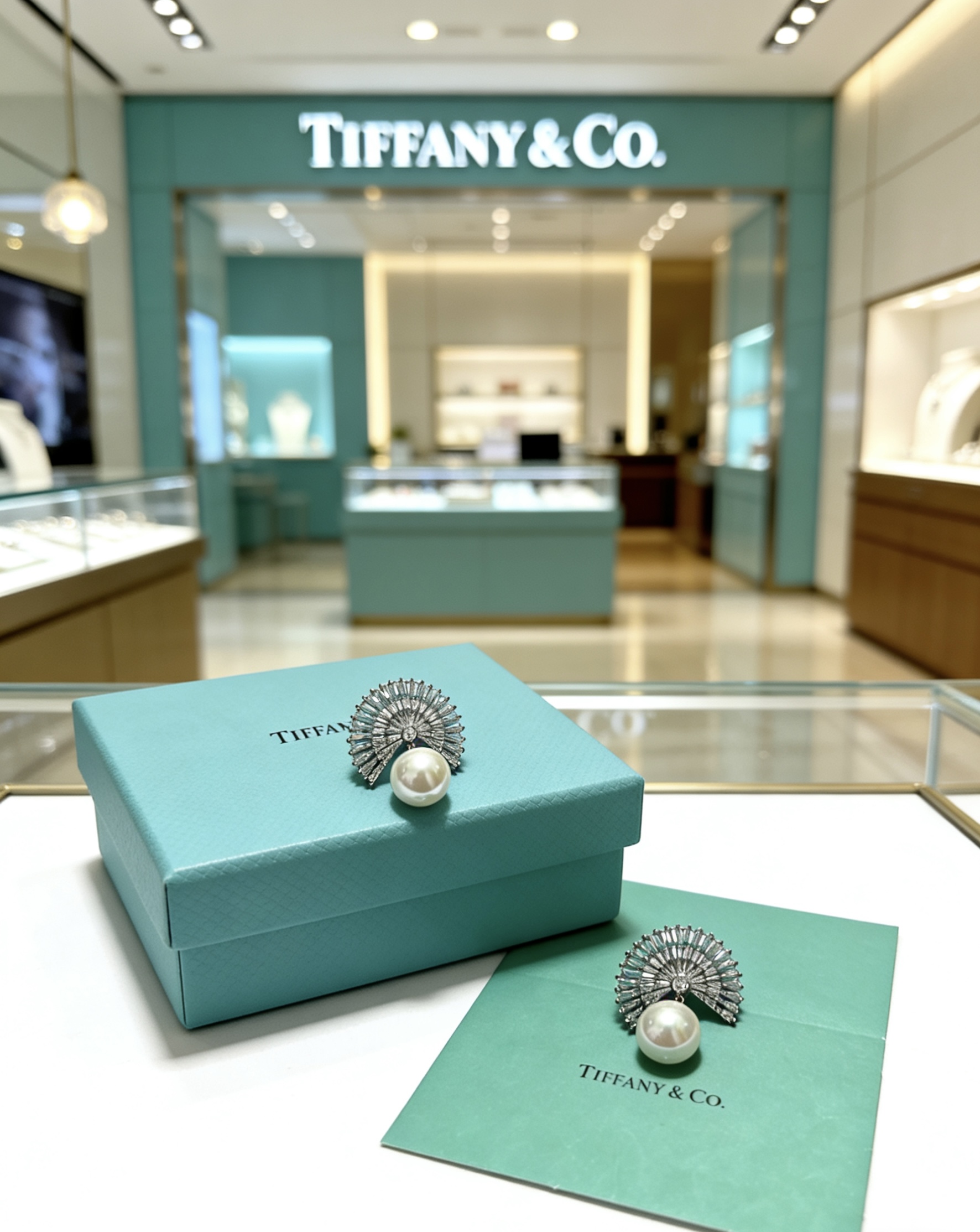 Tiffany Co Marquise Fan Pearl Commemorative Earrings earrings platinum-toned metal clear high-carbon diamond accents creamy white pearl 3 2cm length per earring