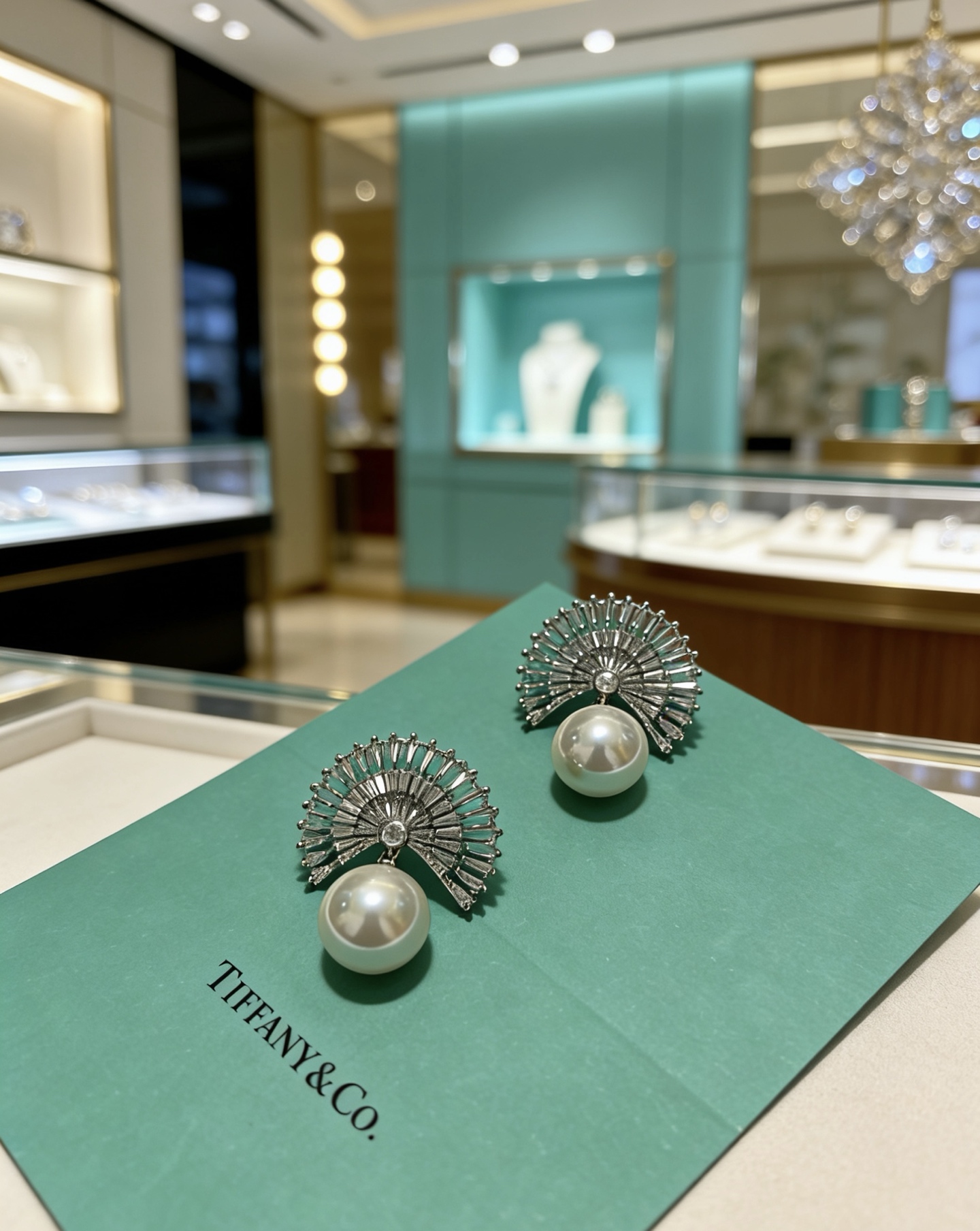 Tiffany Co Marquise Fan Pearl Commemorative Earrings earrings platinum-toned metal clear high-carbon diamond accents creamy white pearl 3 2cm length per earring