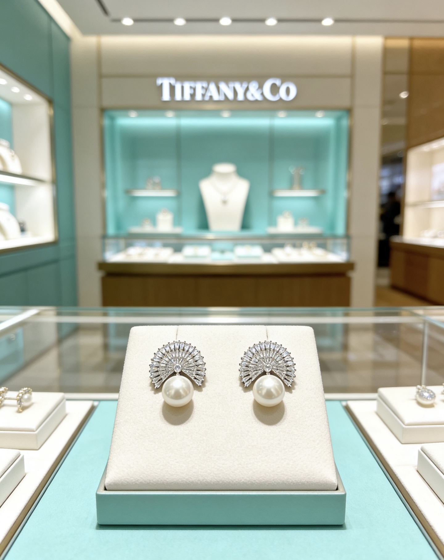 Tiffany Co Marquise Fan Pearl Commemorative Earrings earrings platinum-toned metal clear high-carbon diamond accents creamy white pearl 3 2cm length per earring
