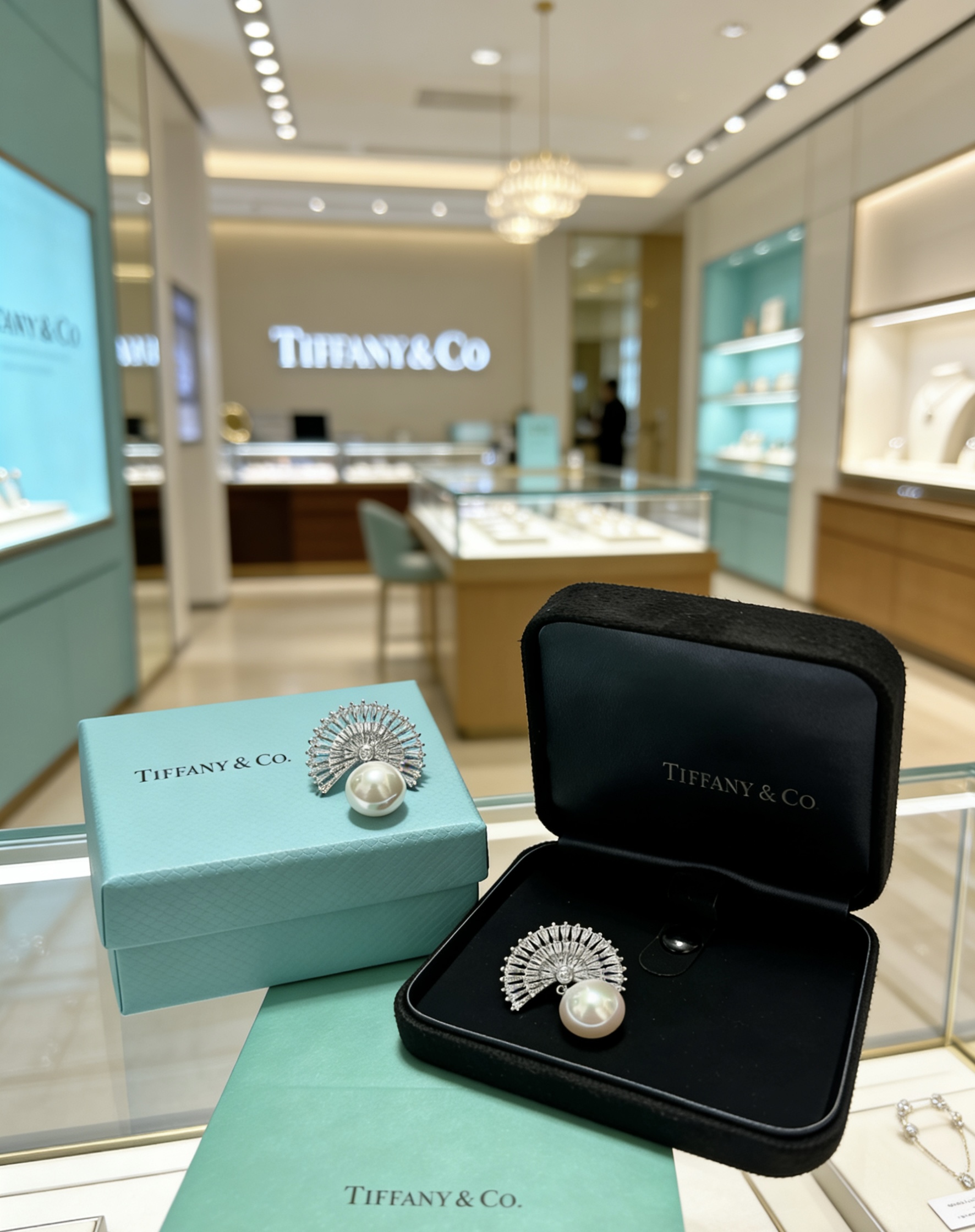 Tiffany Co Marquise Fan Pearl Commemorative Earrings earrings platinum-toned metal clear high-carbon diamond accents creamy white pearl 3 2cm length per earring