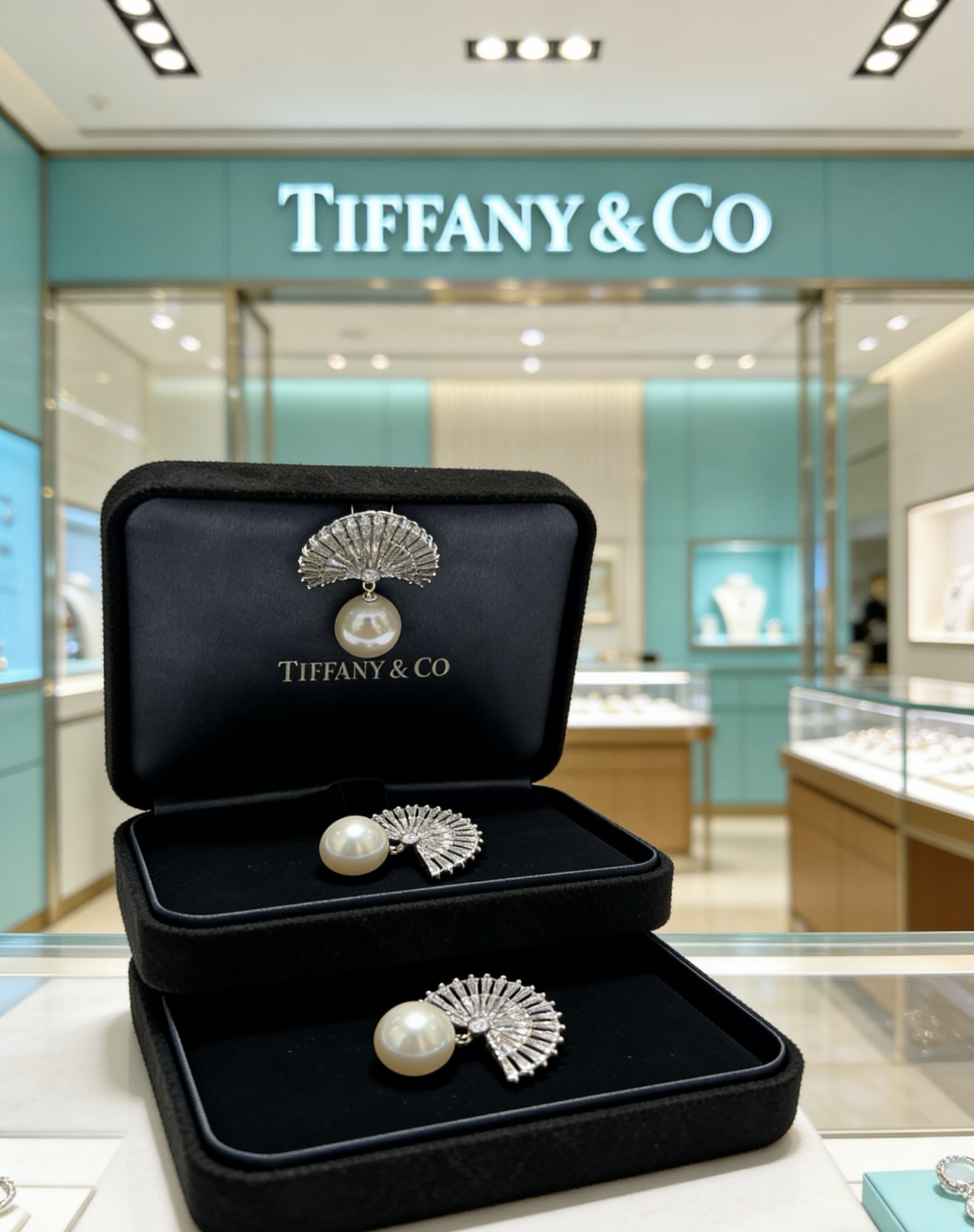 Tiffany Co Marquise Fan Pearl Commemorative Earrings earrings platinum-toned metal clear high-carbon diamond accents creamy white pearl 3 2cm length per earring