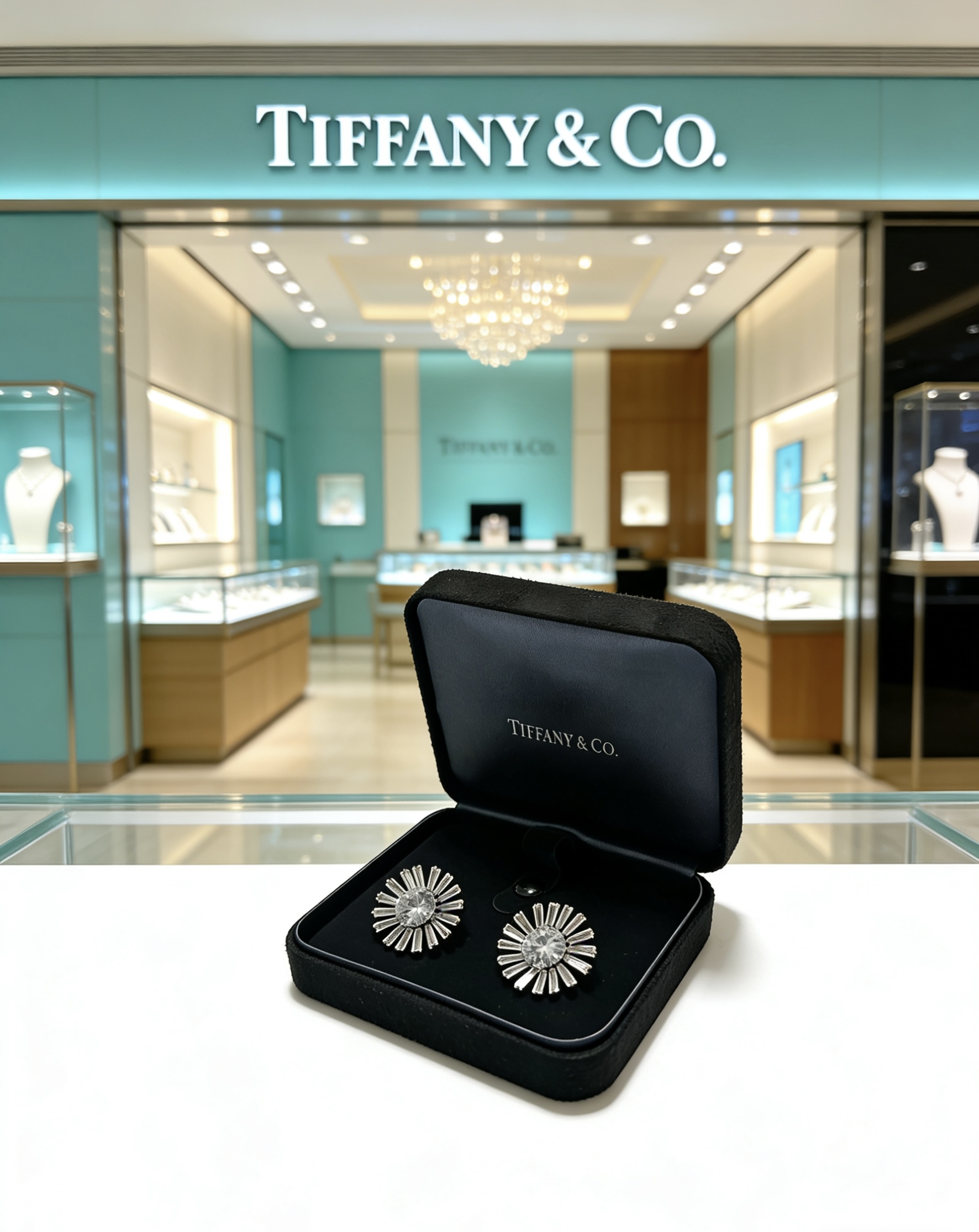 Tiffany Co Marquise Sunburst Commemorative Earrings earrings platinum-toned metal with clear high-carbon diamond stones 2cm diameter per earring