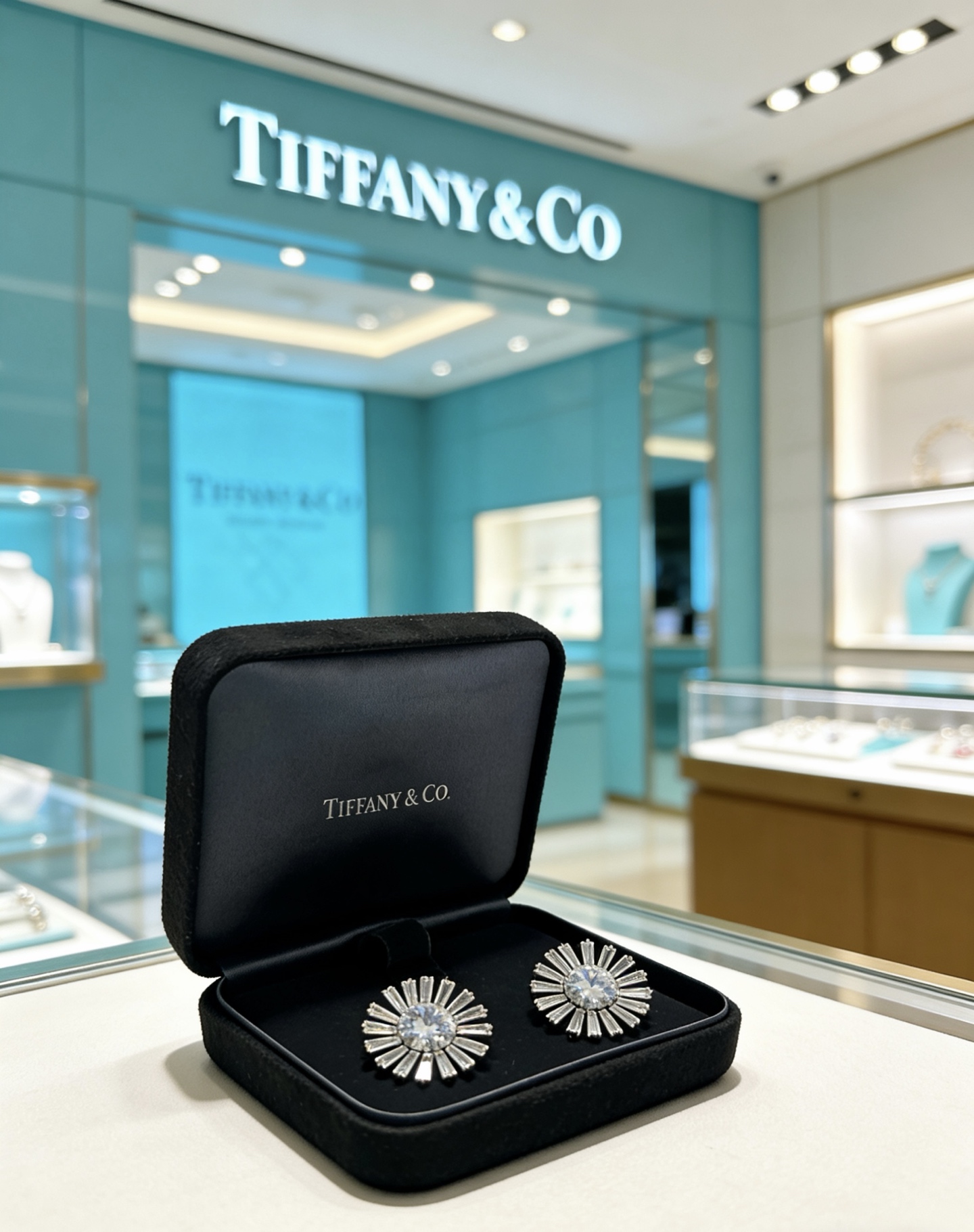 Tiffany Co Marquise Sunburst Commemorative Earrings earrings platinum-toned metal with clear high-carbon diamond stones 2cm diameter per earring
