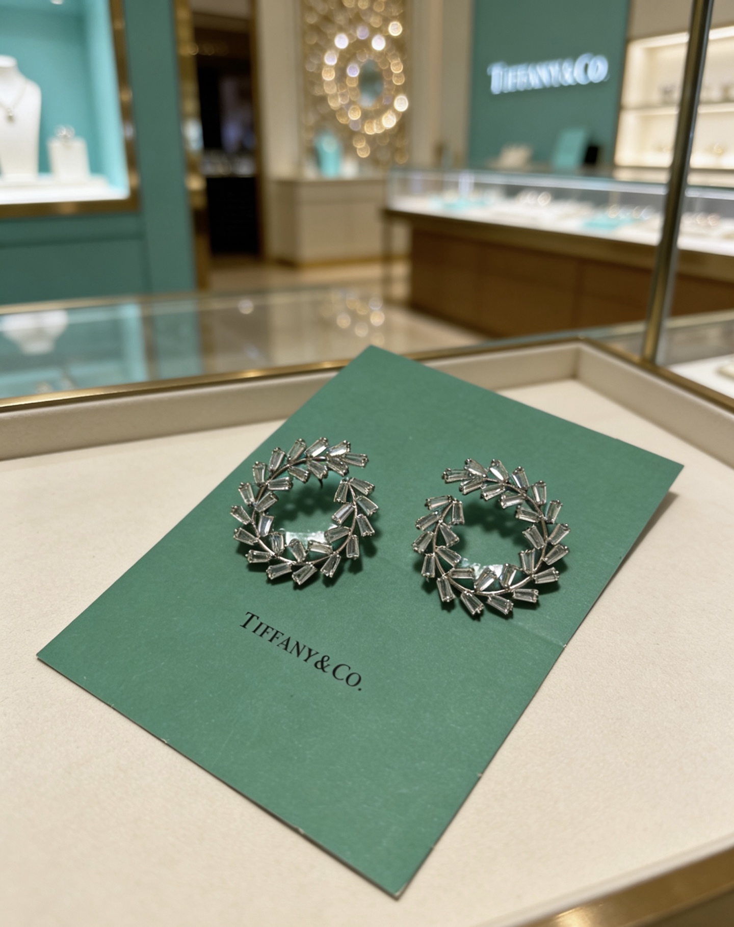 Tiffany Co Marquise Commemorative Wreath Earrings earrings Platinum-toned metal with clear baguette-cut high-carbon diamonds 3 5cm diameter