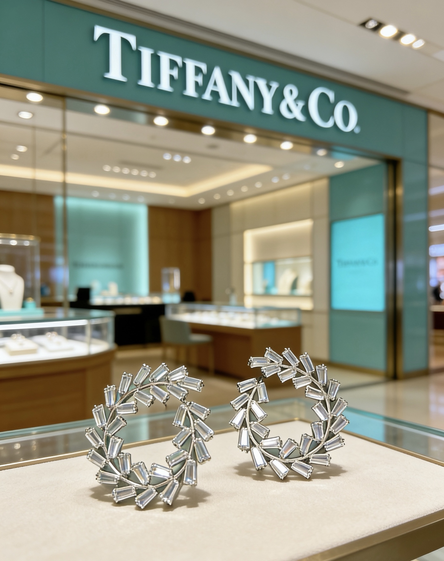 Tiffany Co Marquise Commemorative Wreath Earrings earrings Platinum-toned metal with clear baguette-cut high-carbon diamonds 3 5cm diameter