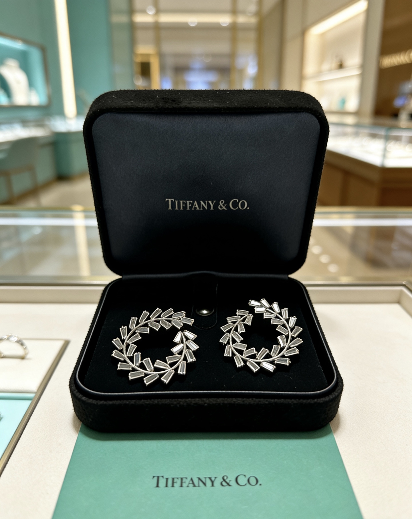 Tiffany Co Marquise Commemorative Wreath Earrings earrings Platinum-toned metal with clear baguette-cut high-carbon diamonds 3 5cm diameter
