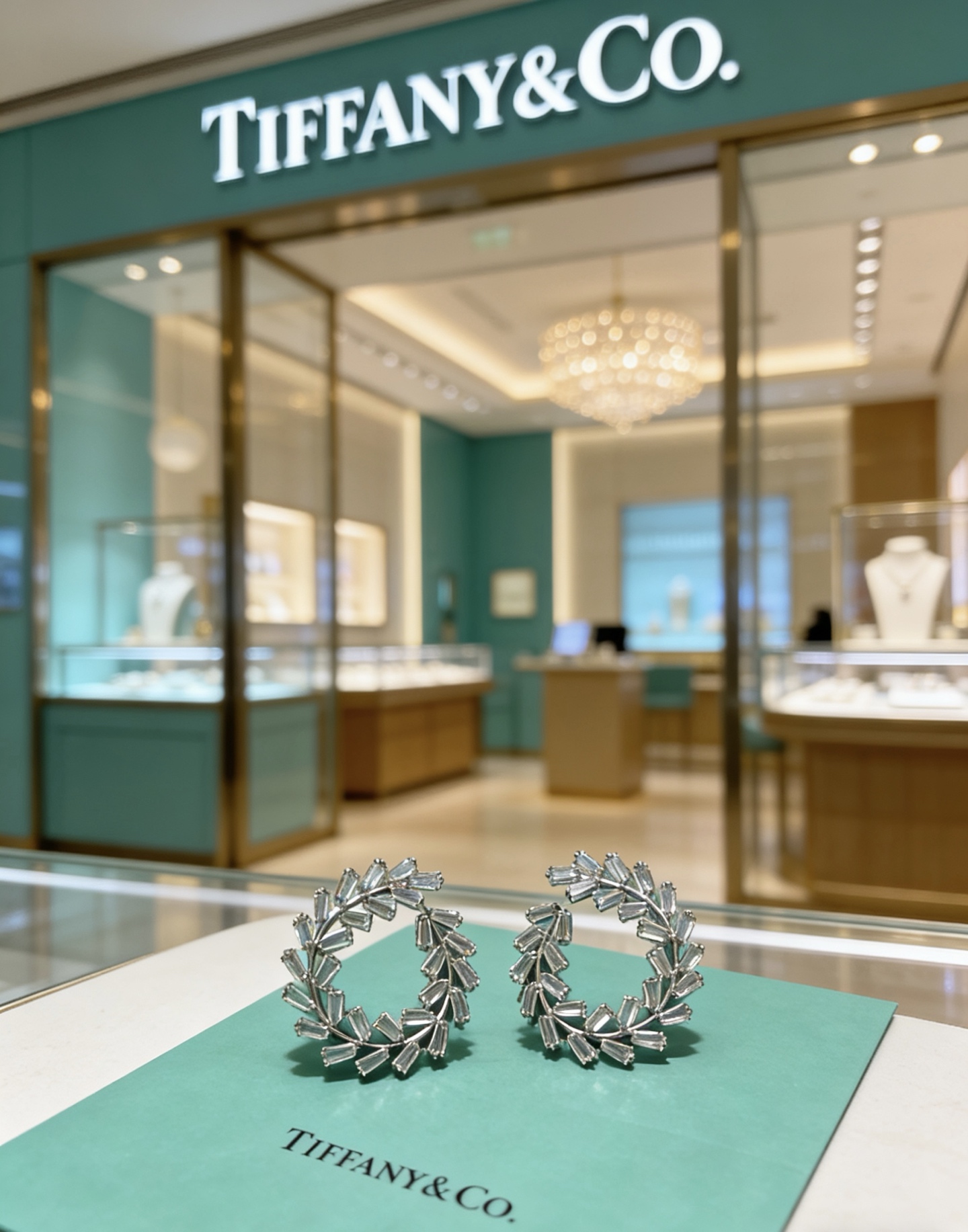 Tiffany Co Marquise Commemorative Wreath Earrings earrings Platinum-toned metal with clear baguette-cut high-carbon diamonds 3 5cm diameter