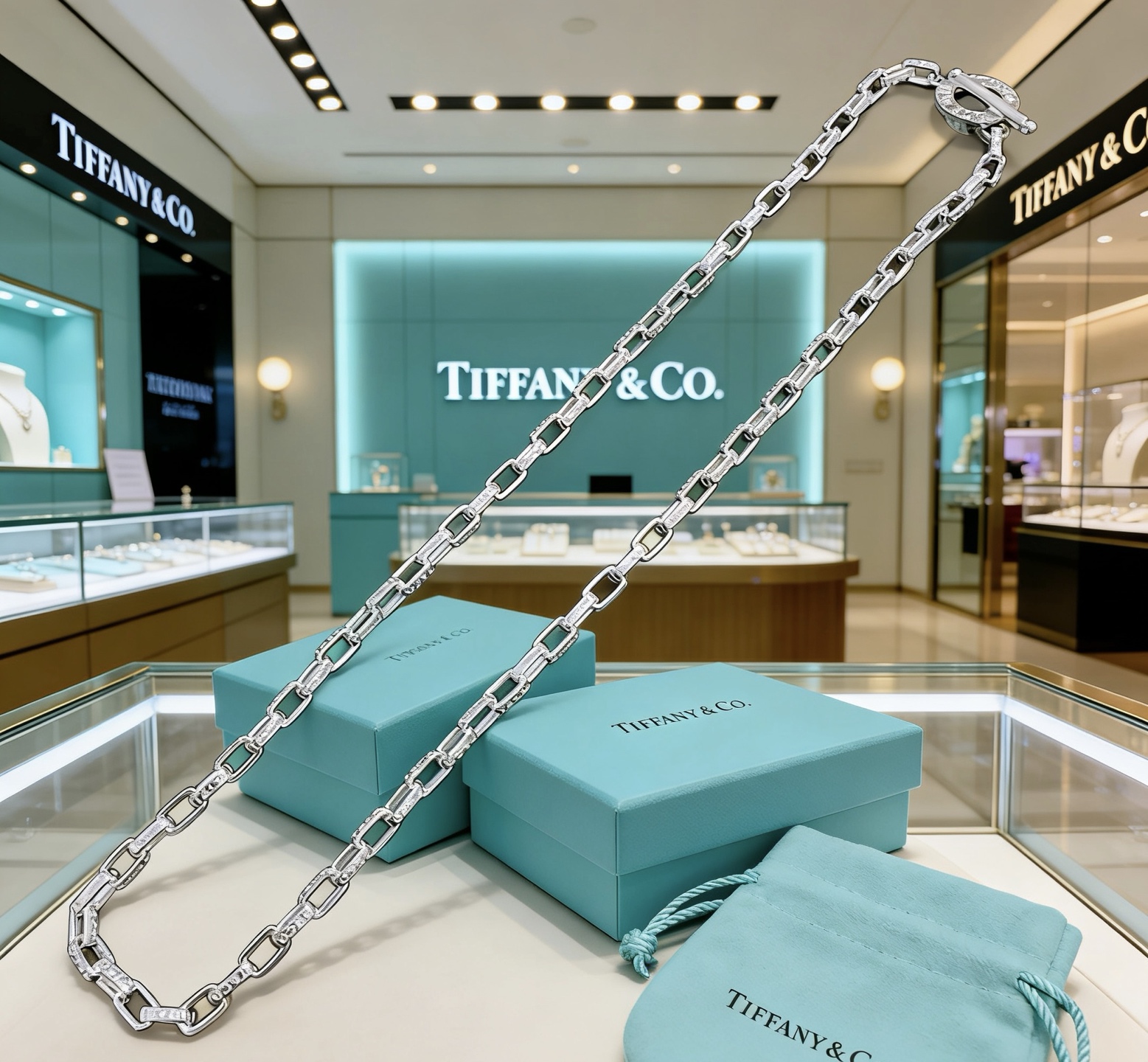 Tiffany Co Tiffany HardWear necklace sterling silver with clear diamond accents 60cm