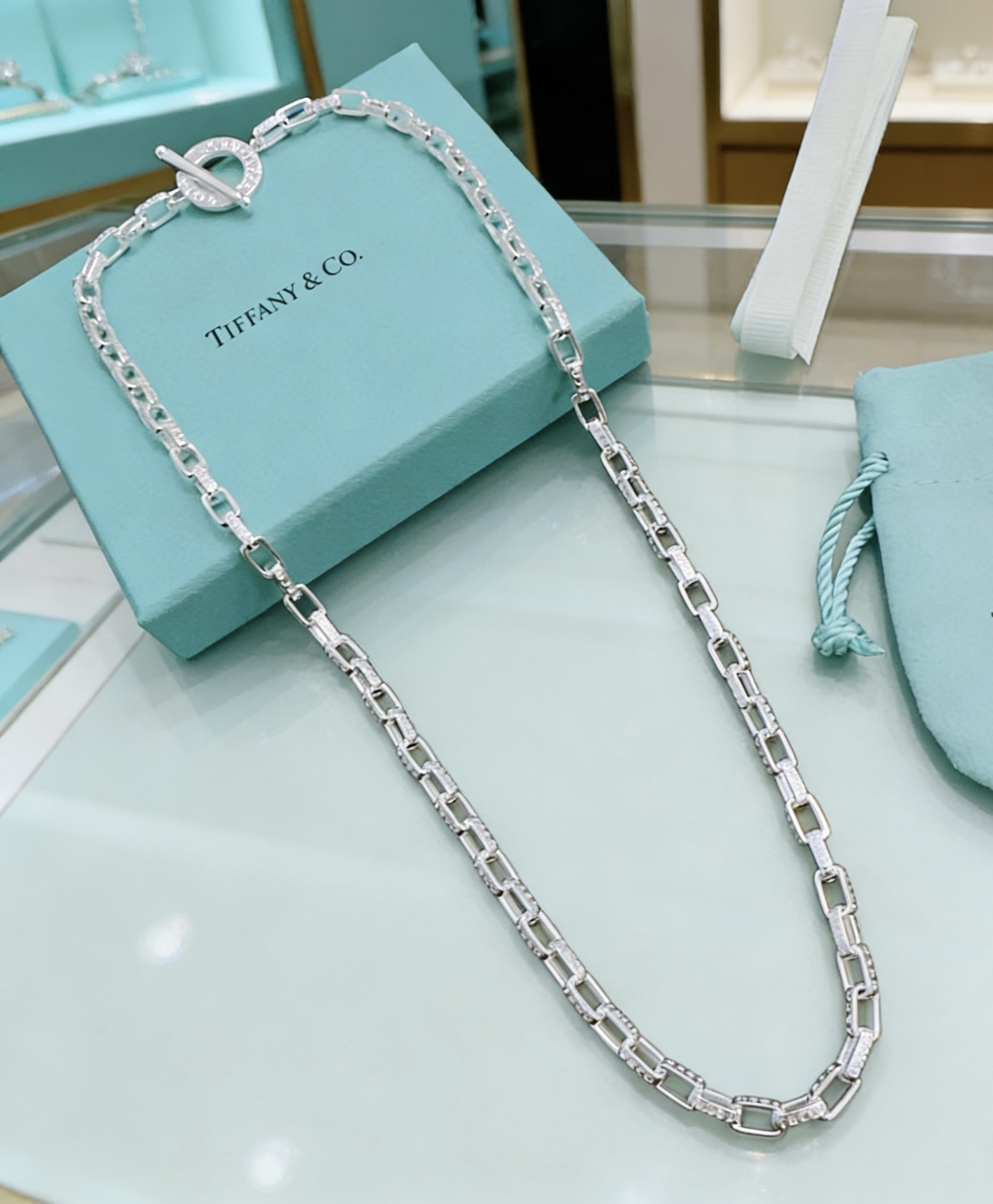 Tiffany Co Tiffany HardWear necklace sterling silver with clear diamond accents 60cm