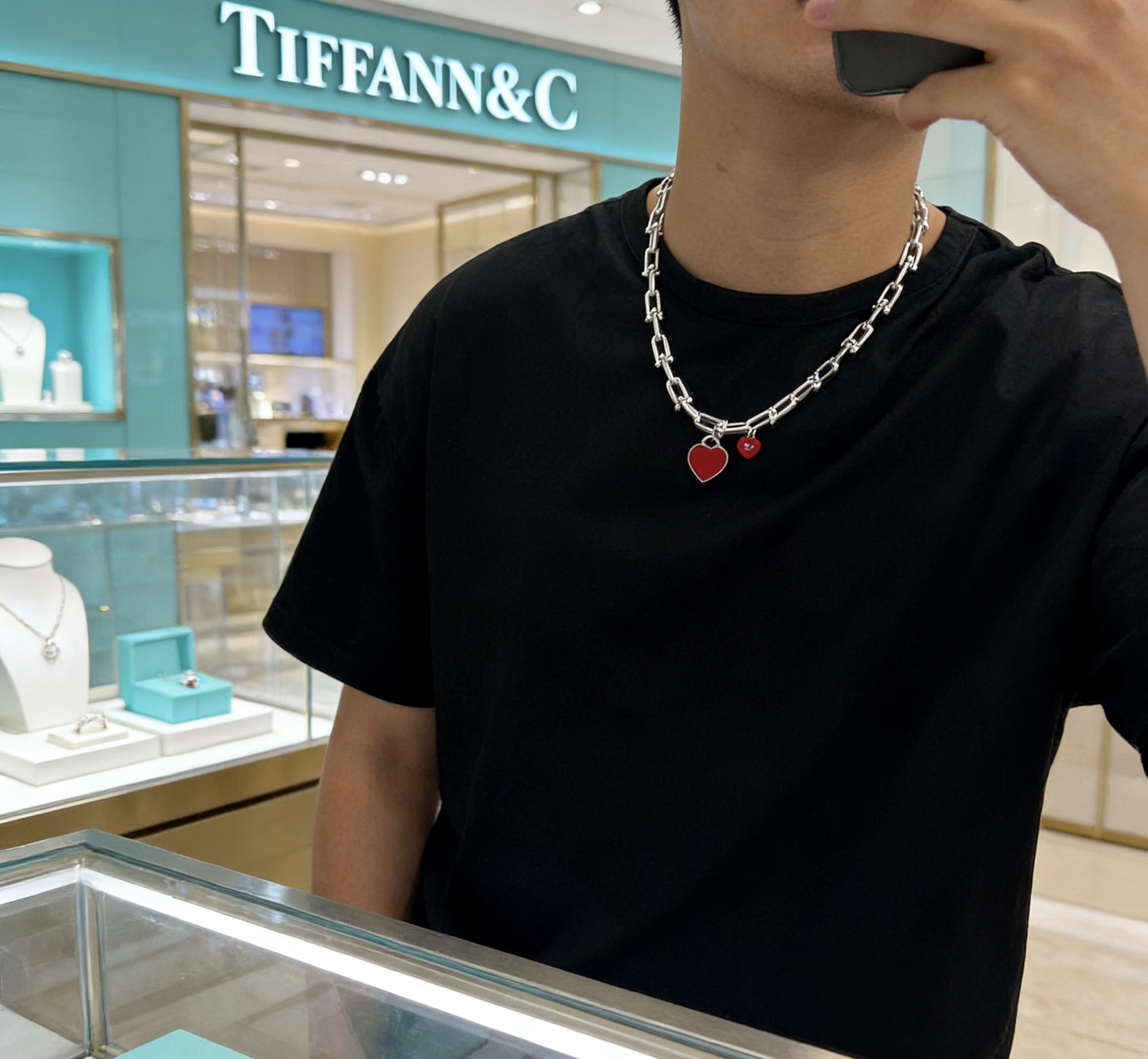 Tiffany Co Tiffany HardWear Red Enamel Heart Link Necklace necklace Sterling silver with red enamel heart charms 18 inches