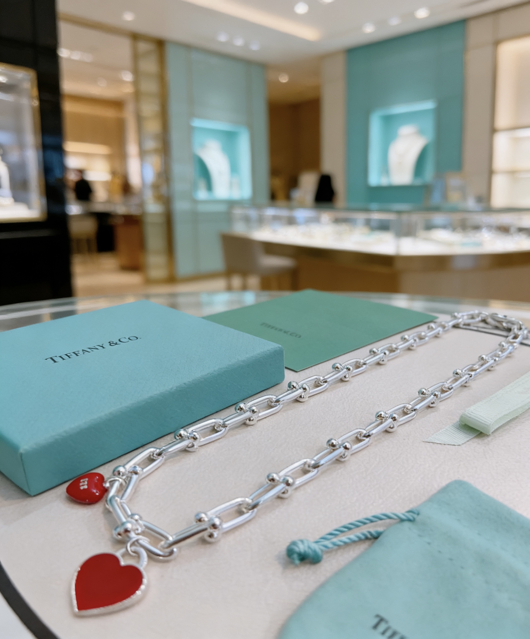 Tiffany Co Tiffany HardWear Red Enamel Heart Link Necklace necklace Sterling silver with red enamel heart charms 18 inches