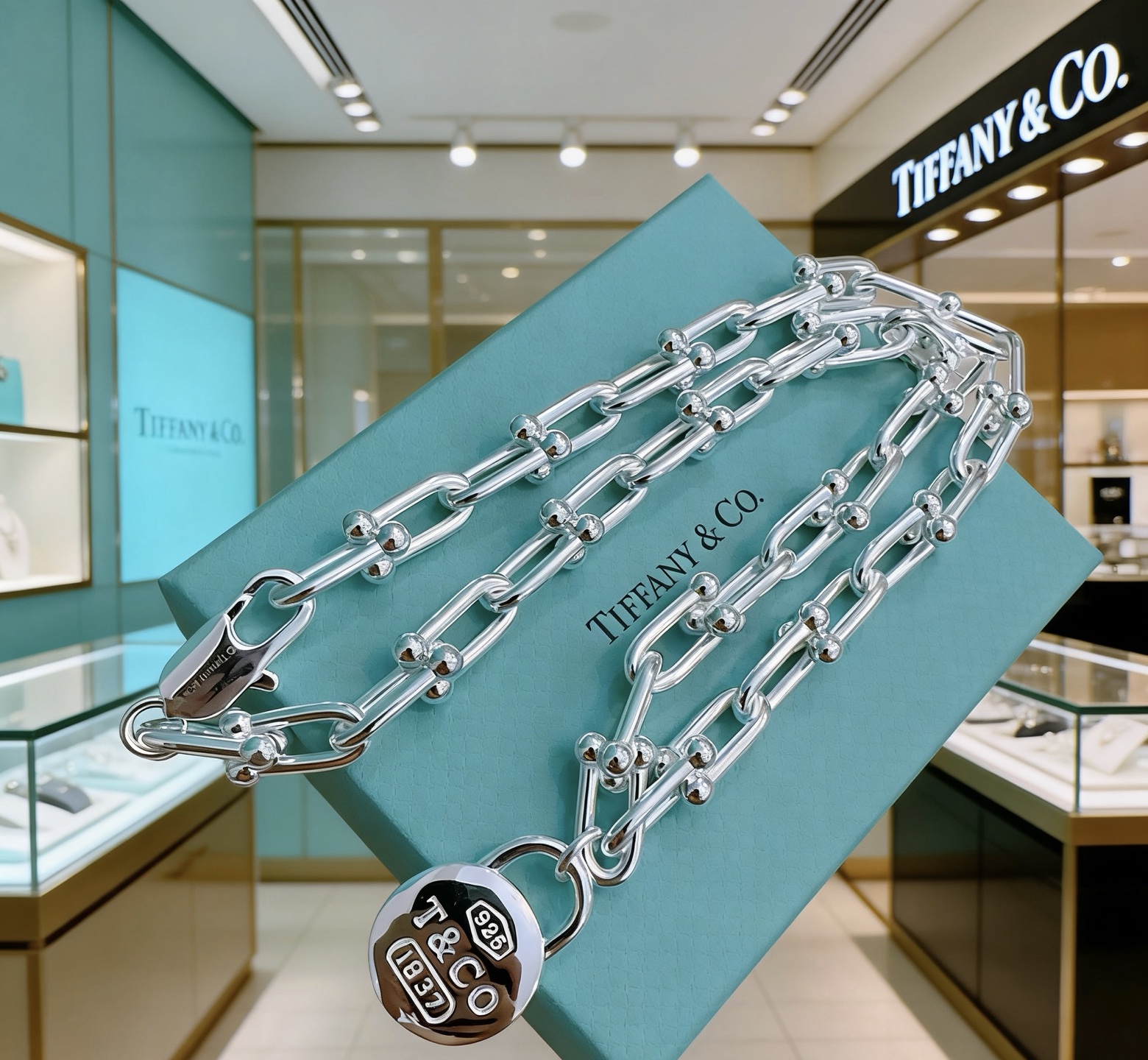 Tiffany Co Tiffany 1837 Makers HardWear Lock necklace Sterling silver 925 silver polished silver tone no accent stones 18 inches