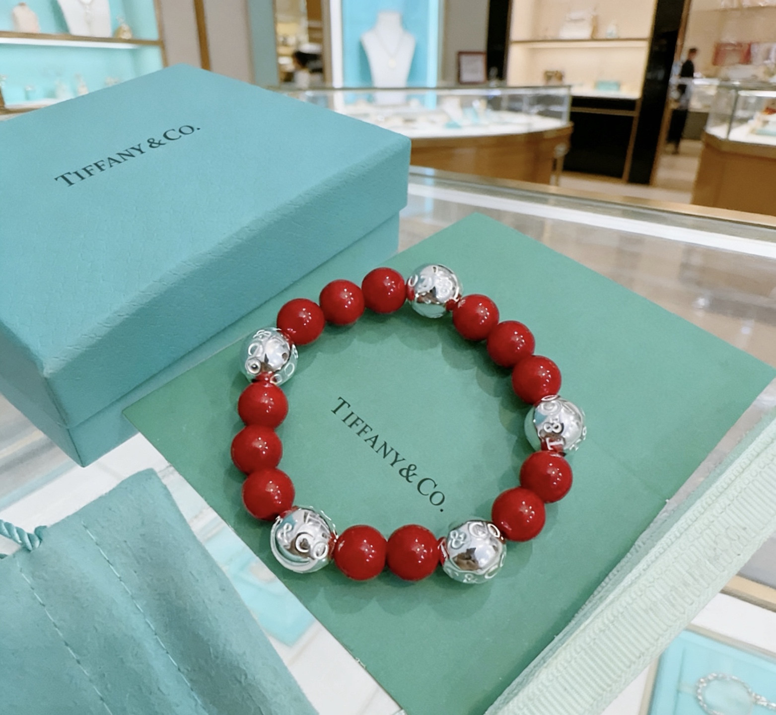 Tiffany Co Return to Tiffany Bead Bracelet bracelet Sterling silver red stone beads 18cm