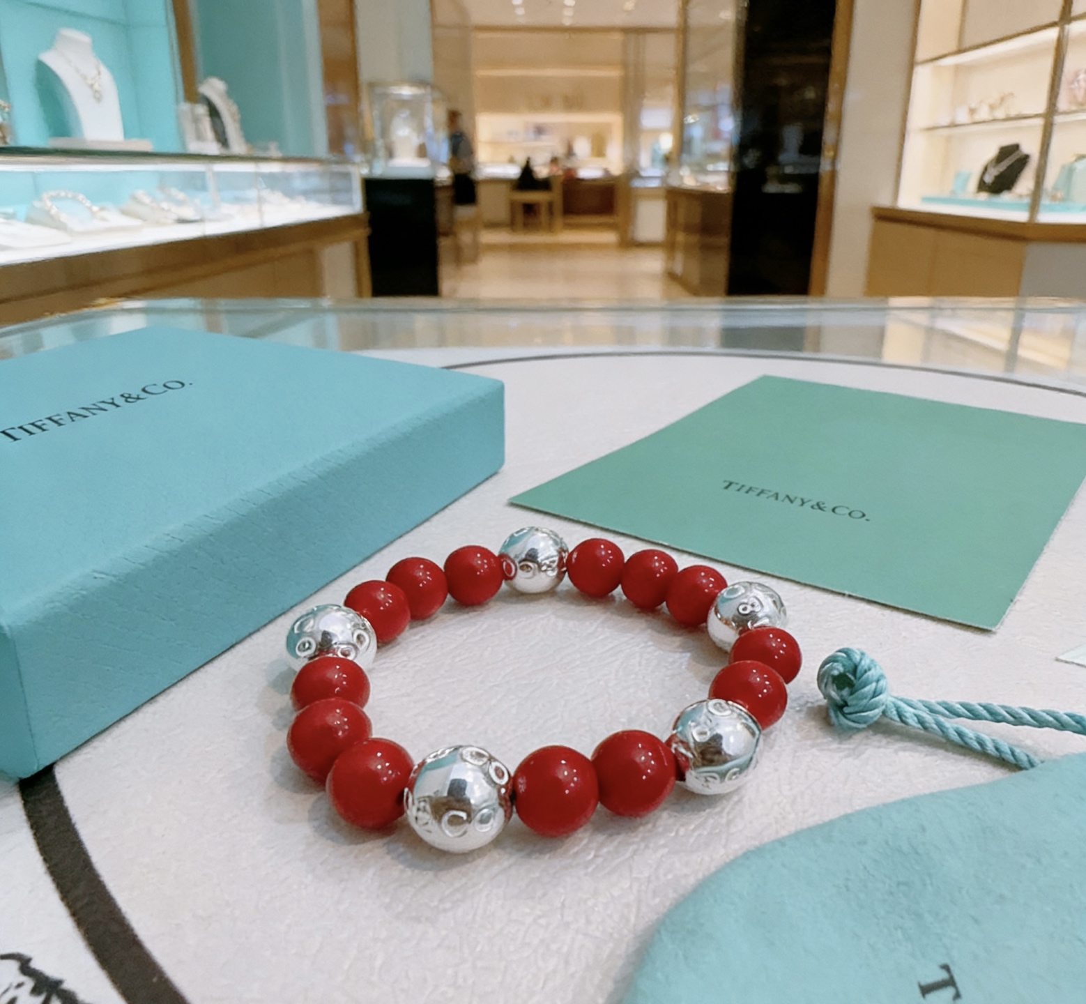 Tiffany Co Return to Tiffany Bead Bracelet bracelet Sterling silver red stone beads 18cm