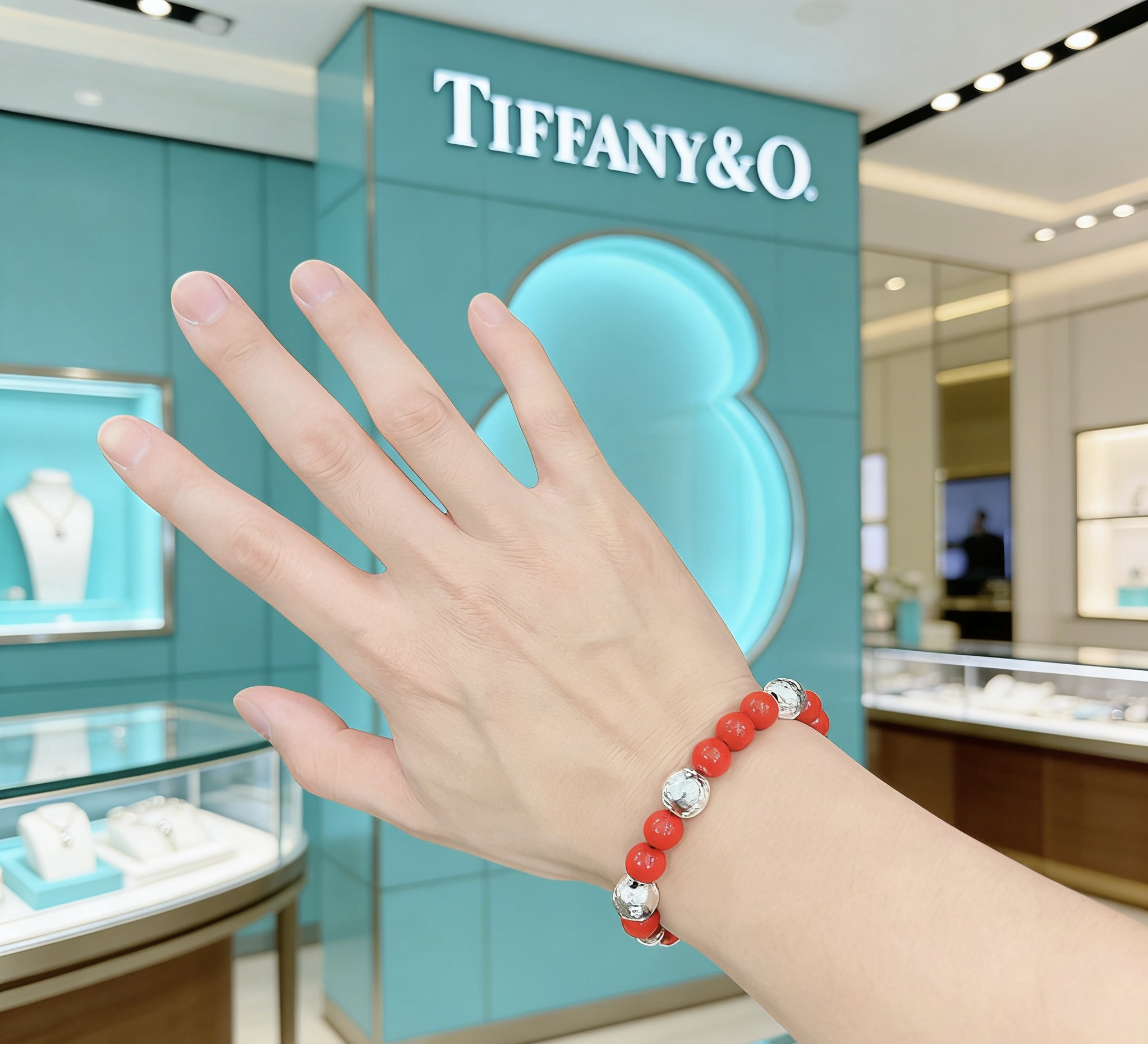 Tiffany Co Return to Tiffany Bead Bracelet bracelet Sterling silver red stone beads 18cm