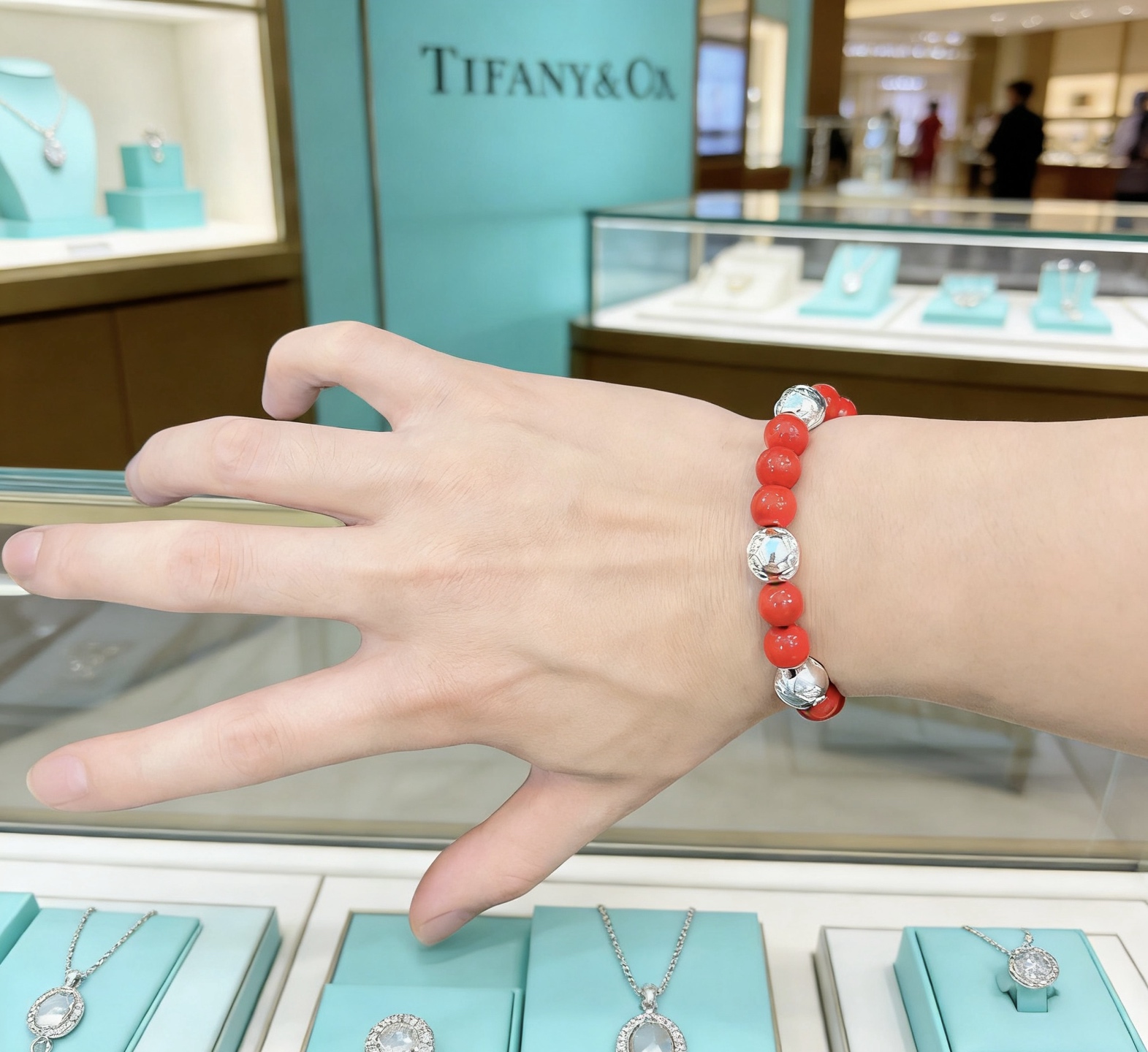 Tiffany Co Return to Tiffany Bead Bracelet bracelet Sterling silver red stone beads 18cm
