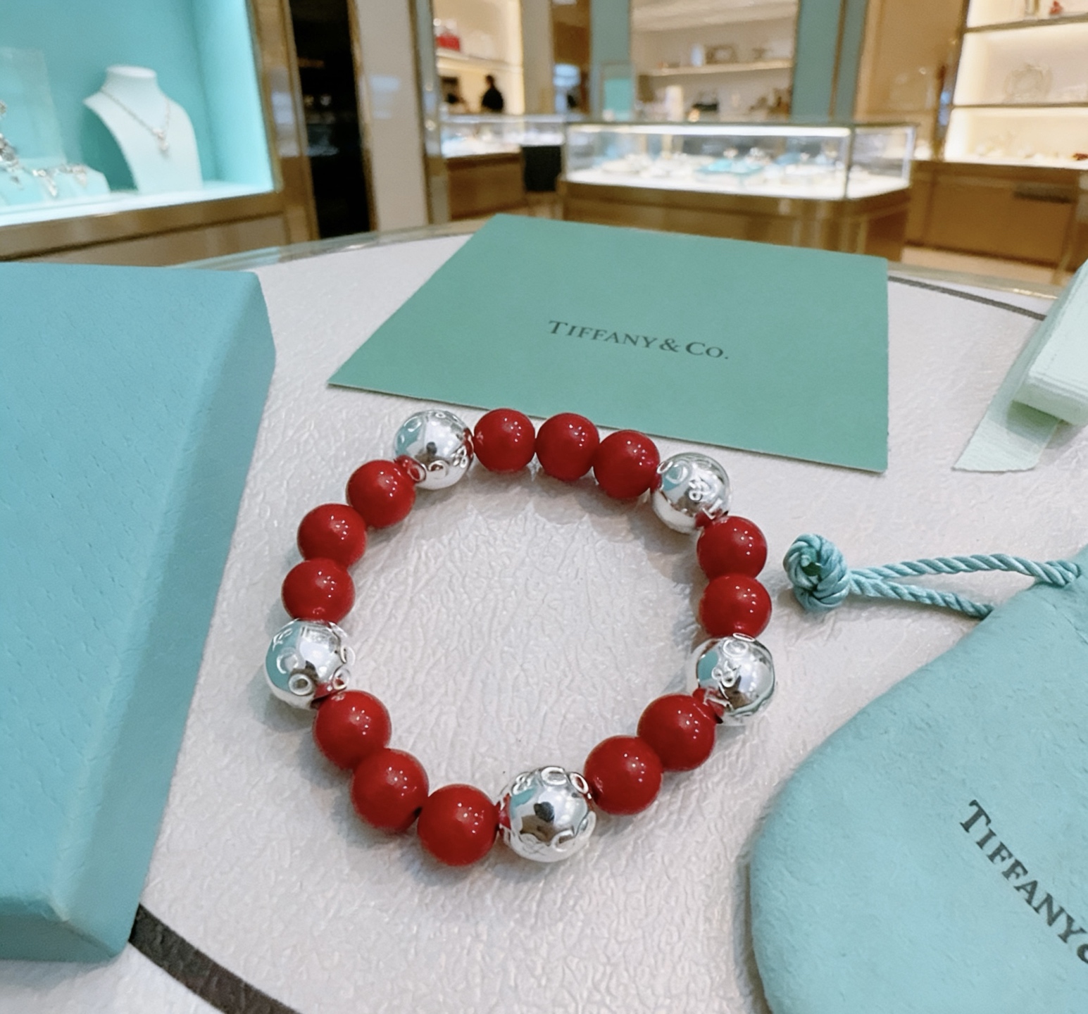 Tiffany Co Return to Tiffany Bead Bracelet bracelet Sterling silver red stone beads 18cm