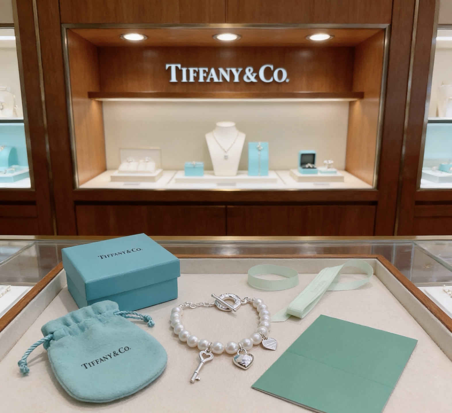 Tiffany Co Return to Tiffany Heart Key Pearl Toggle Bracelet bracelet silver-toned metal with white freshwater pearls 7 inches