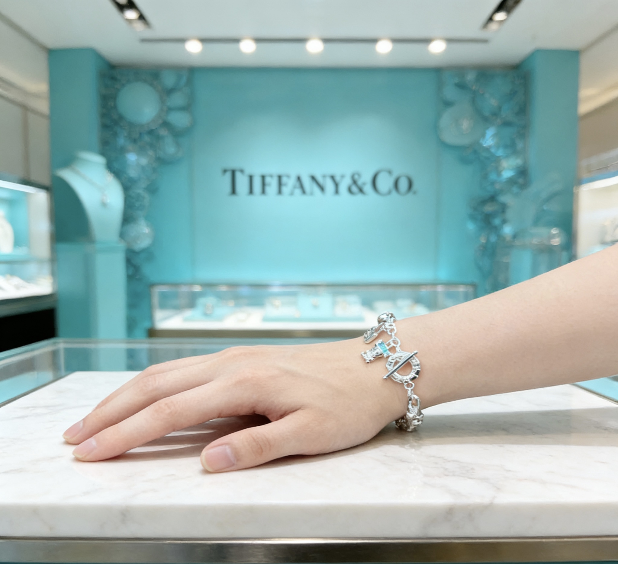 Tiffany Co HardWear Charm Bracelet bracelet Sterling silver with Tiffany blue enamel accents 18cm