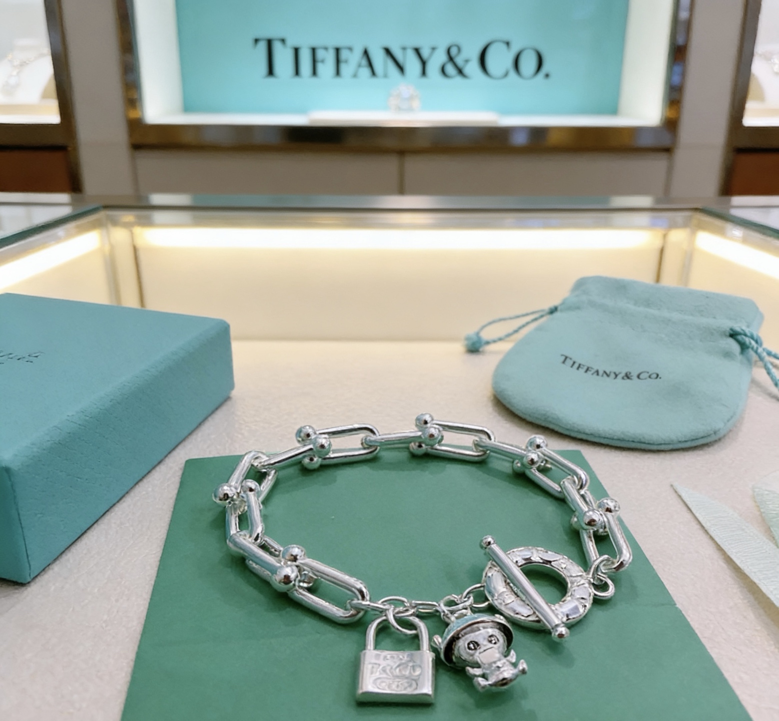 Tiffany Co HardWear Charm Bracelet bracelet Sterling silver with Tiffany blue enamel accents 18cm
