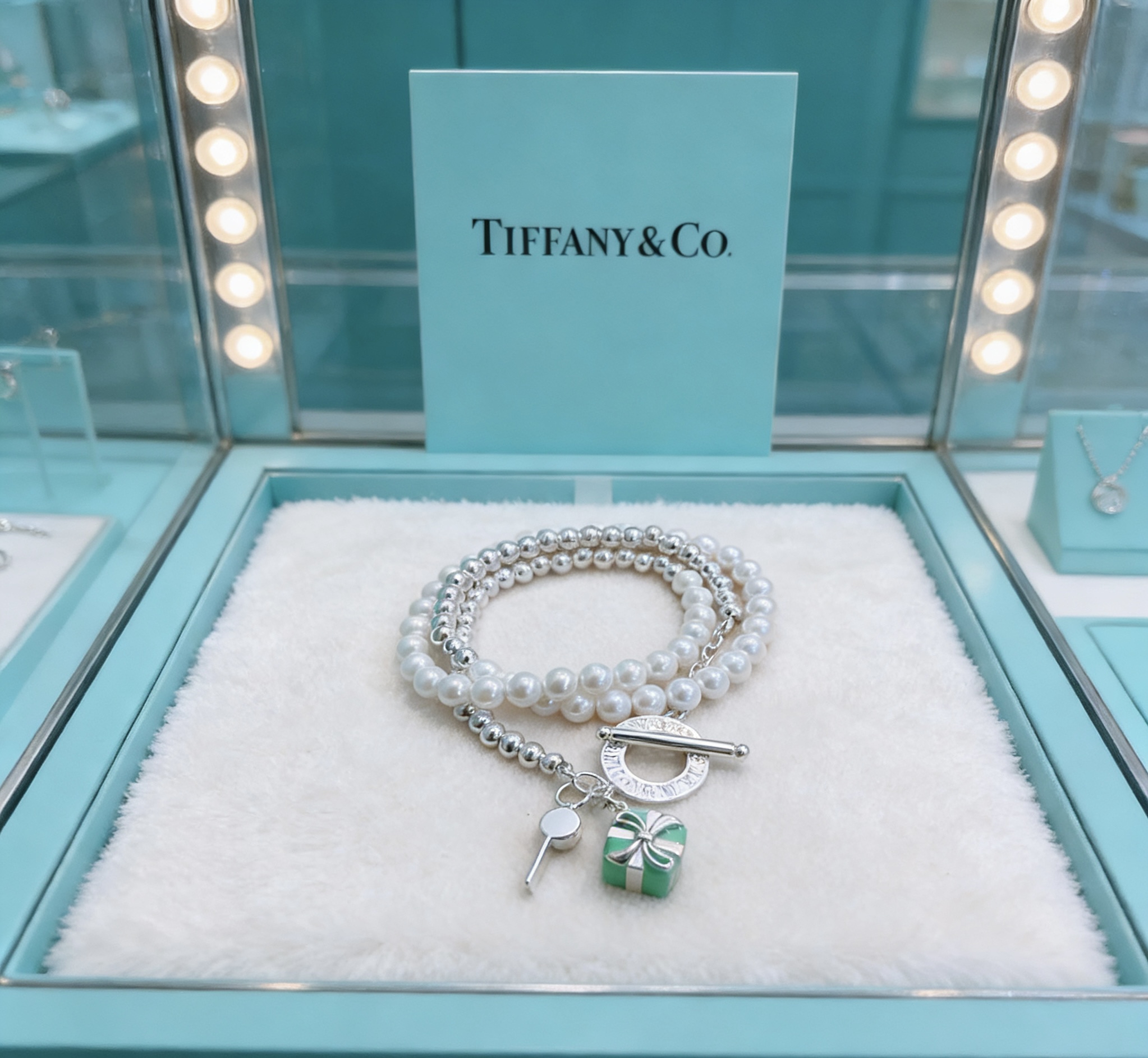 Tiffany Co Return to Tiffany Charm Wrap Bracelet bracelet Sterling silver white pearl Tiffany blue enamel 18cm