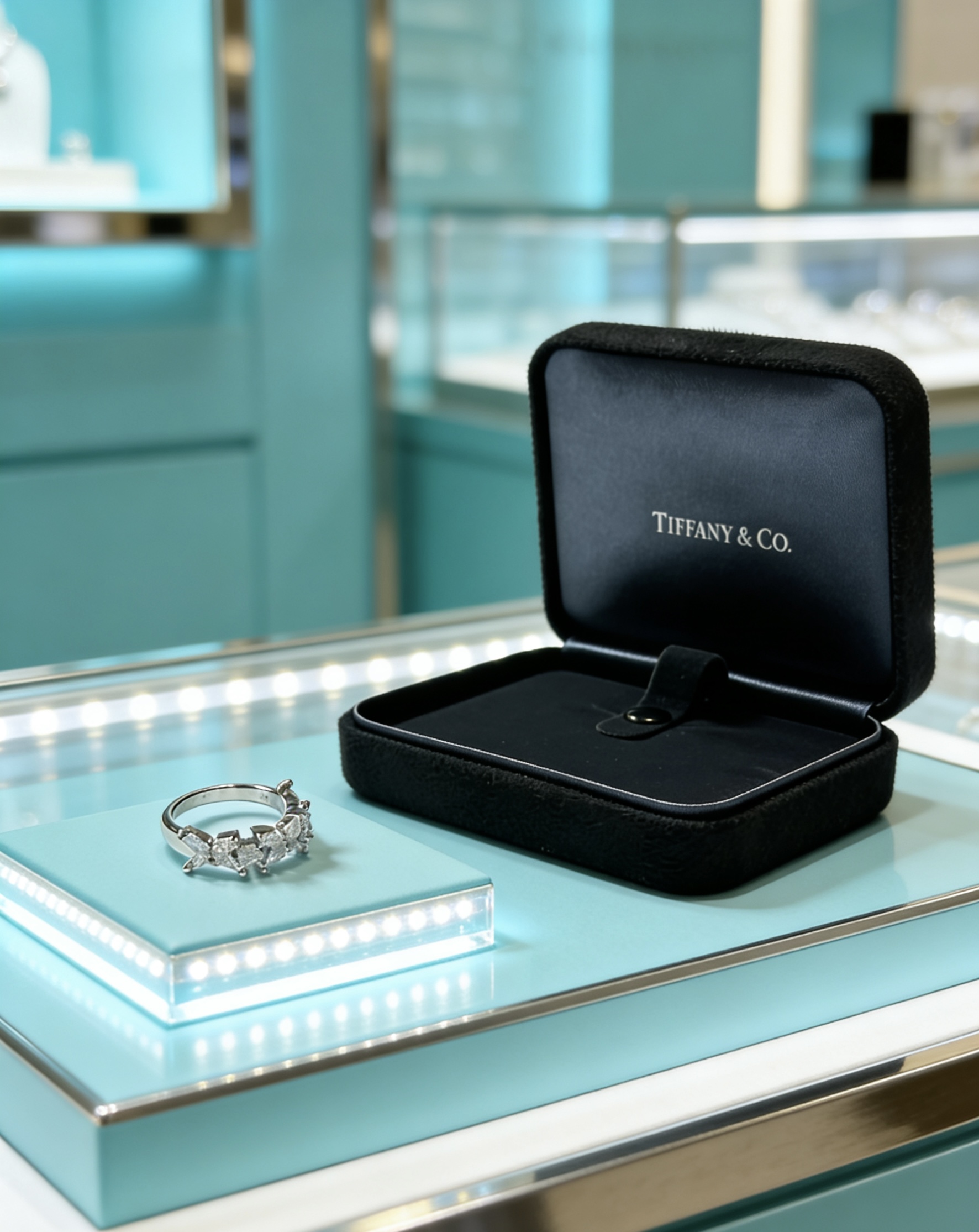 Tiffany Co Victoria ring platinum metal with clear diamond stones 6