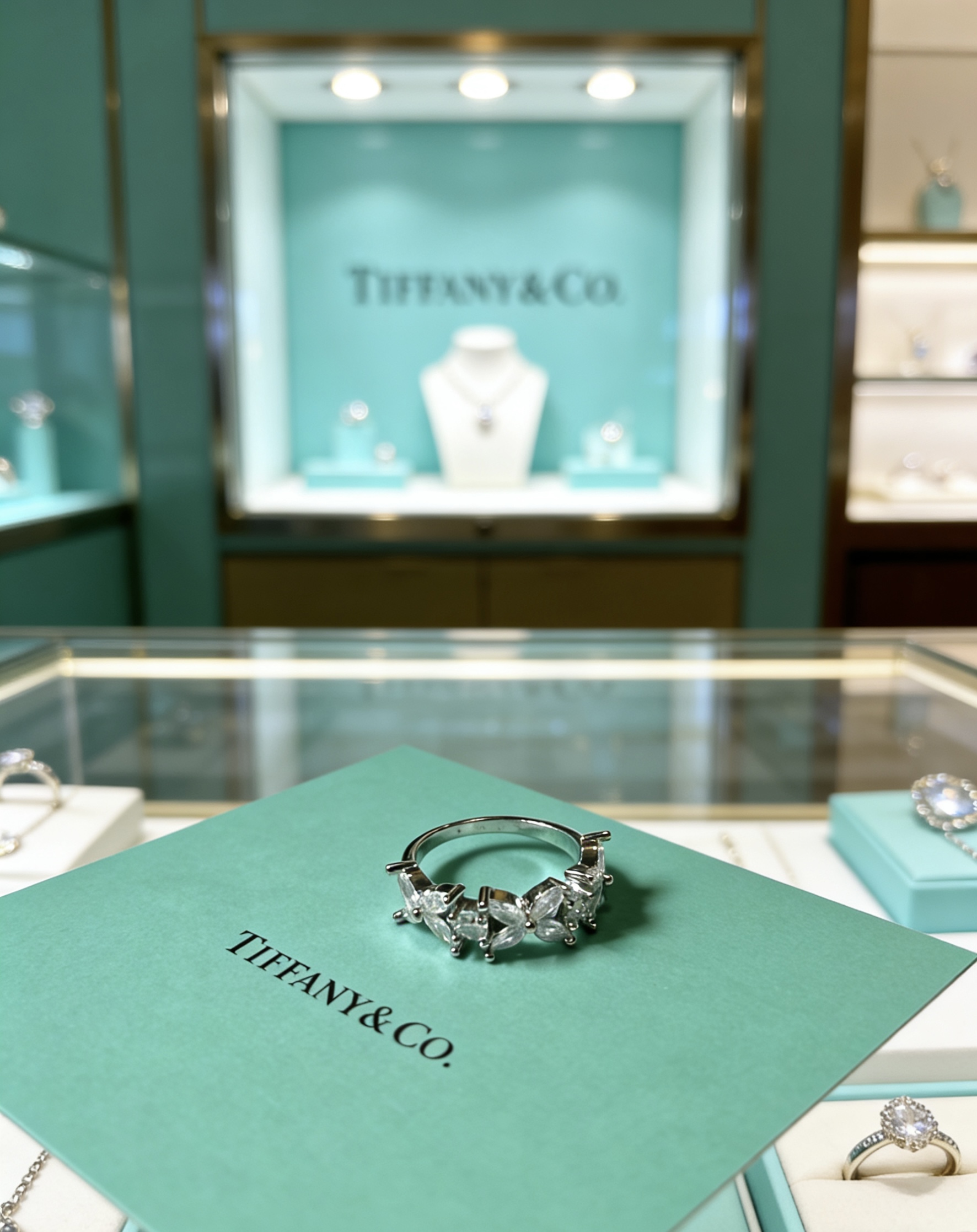 Tiffany Co Victoria ring platinum metal with clear diamond stones 6