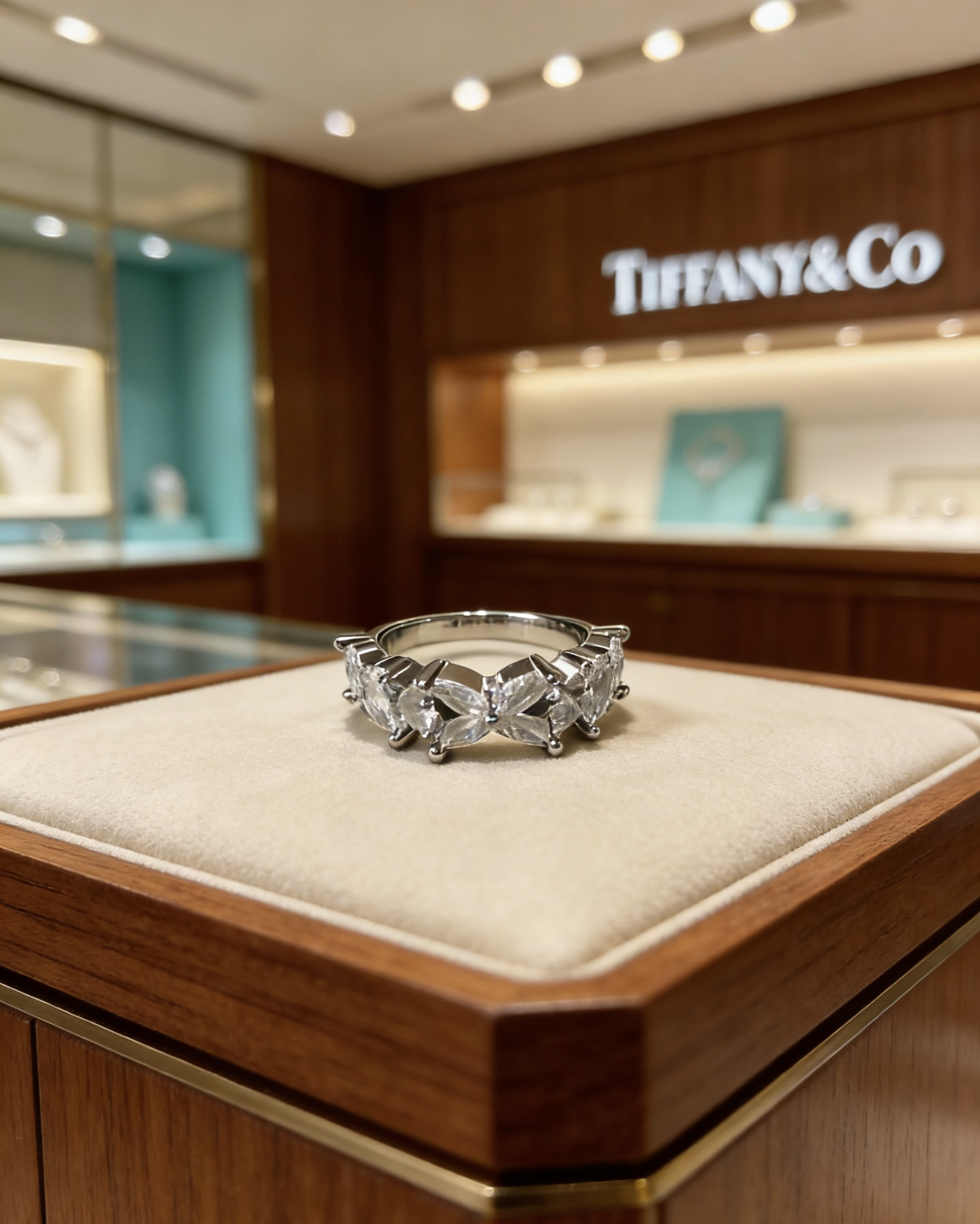 Tiffany Co Victoria ring platinum metal with clear diamond stones 6
