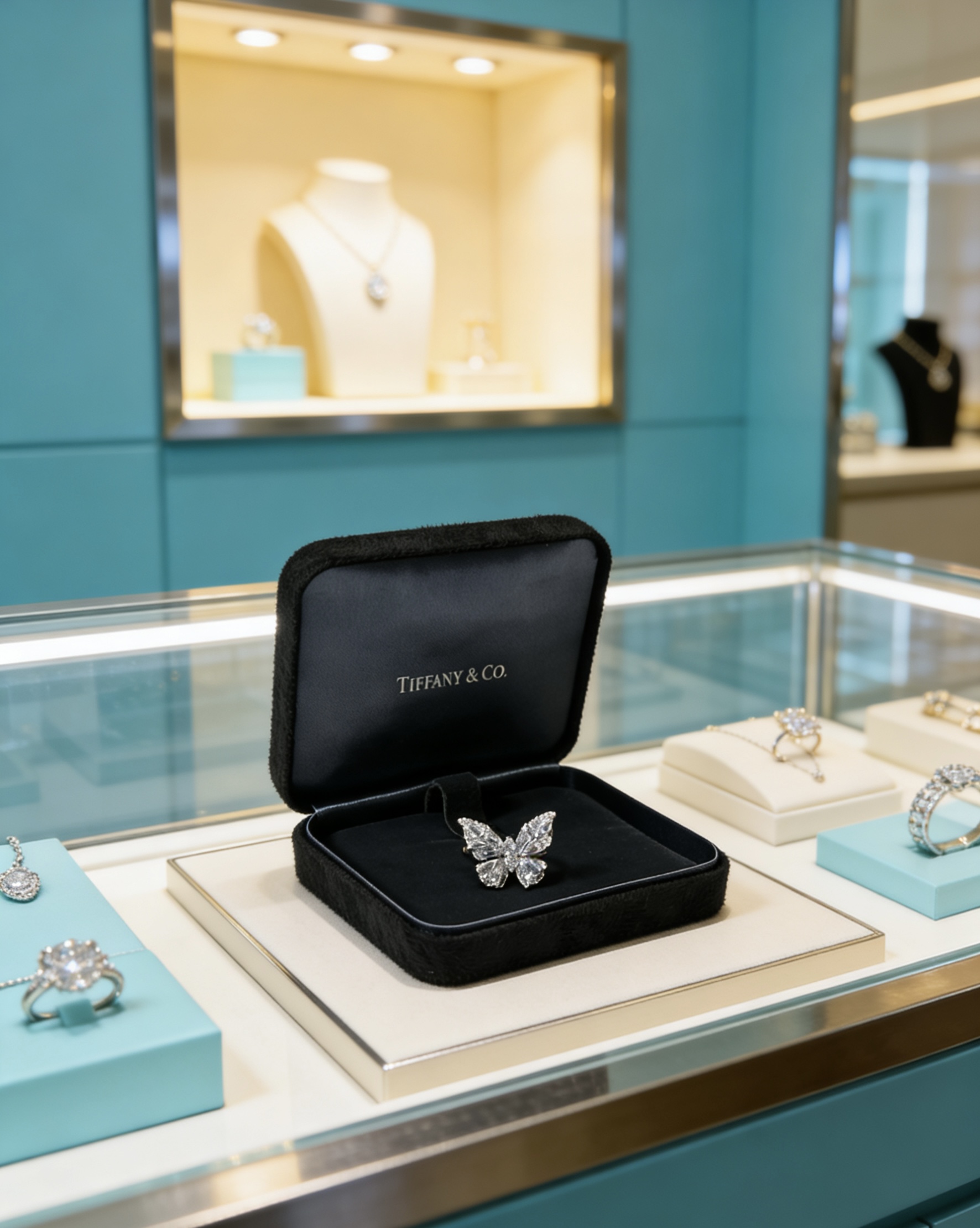 Tiffany Co Butterfly ring silver-toned metal with clear faceted gemstones US 7