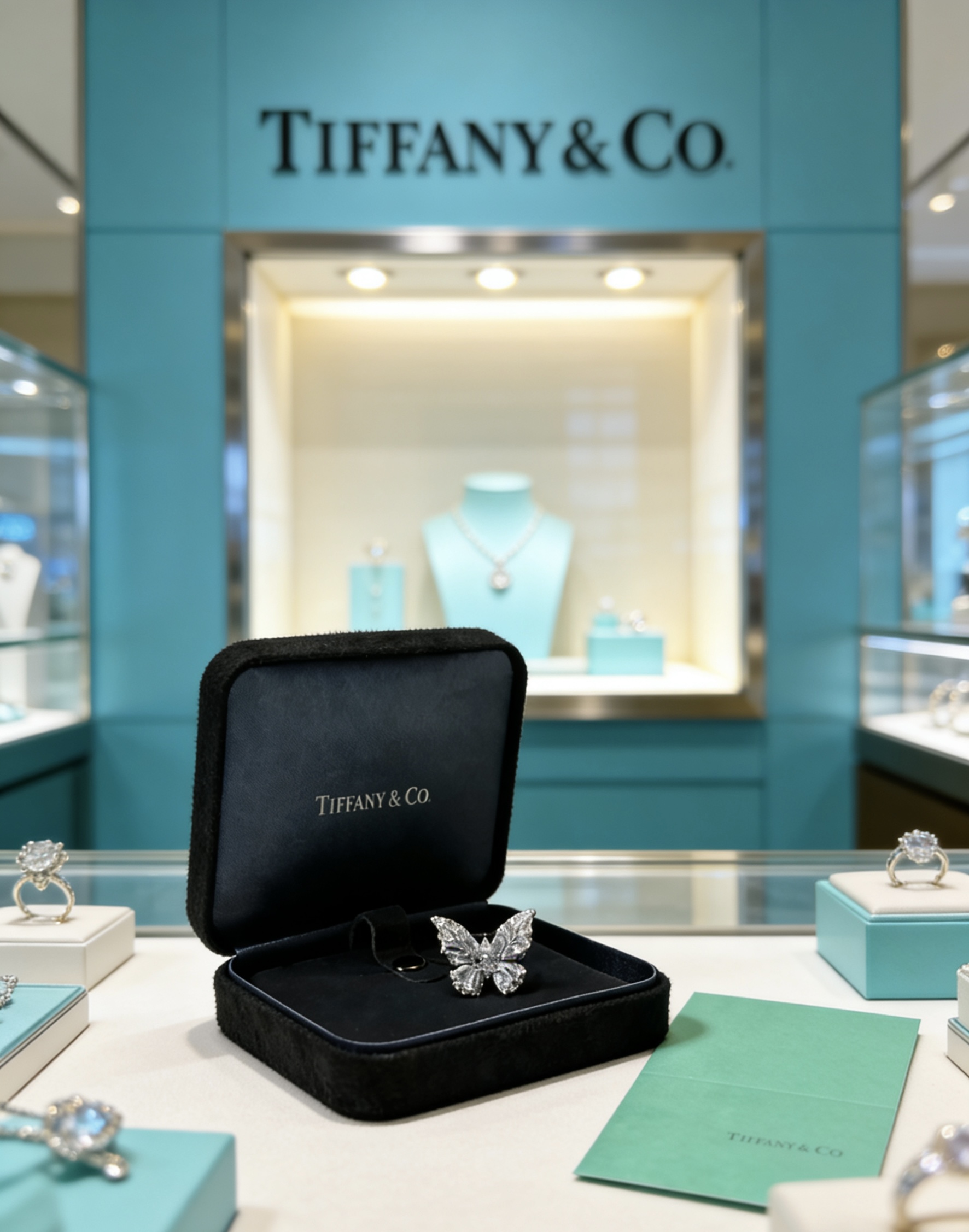 Tiffany Co Butterfly ring silver-toned metal with clear faceted gemstones US 7