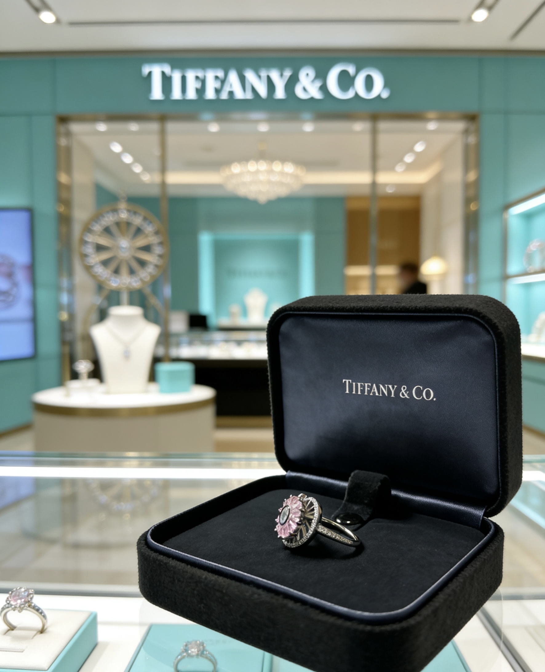 Tiffany Co Daisy ring Sterling silver with pink gemstones and diamond accents US 6
