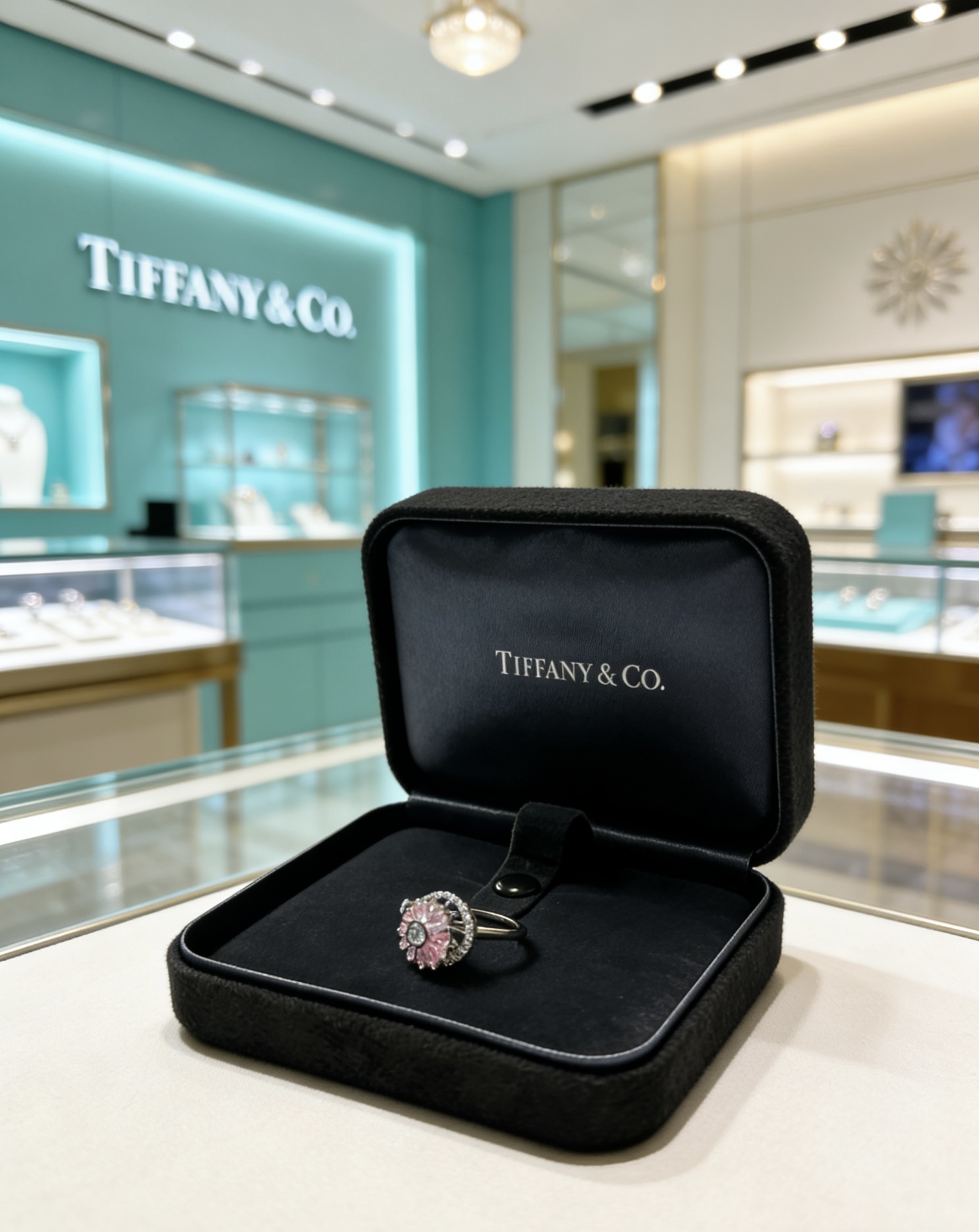 Tiffany Co Daisy ring Sterling silver with pink gemstones and diamond accents US 6