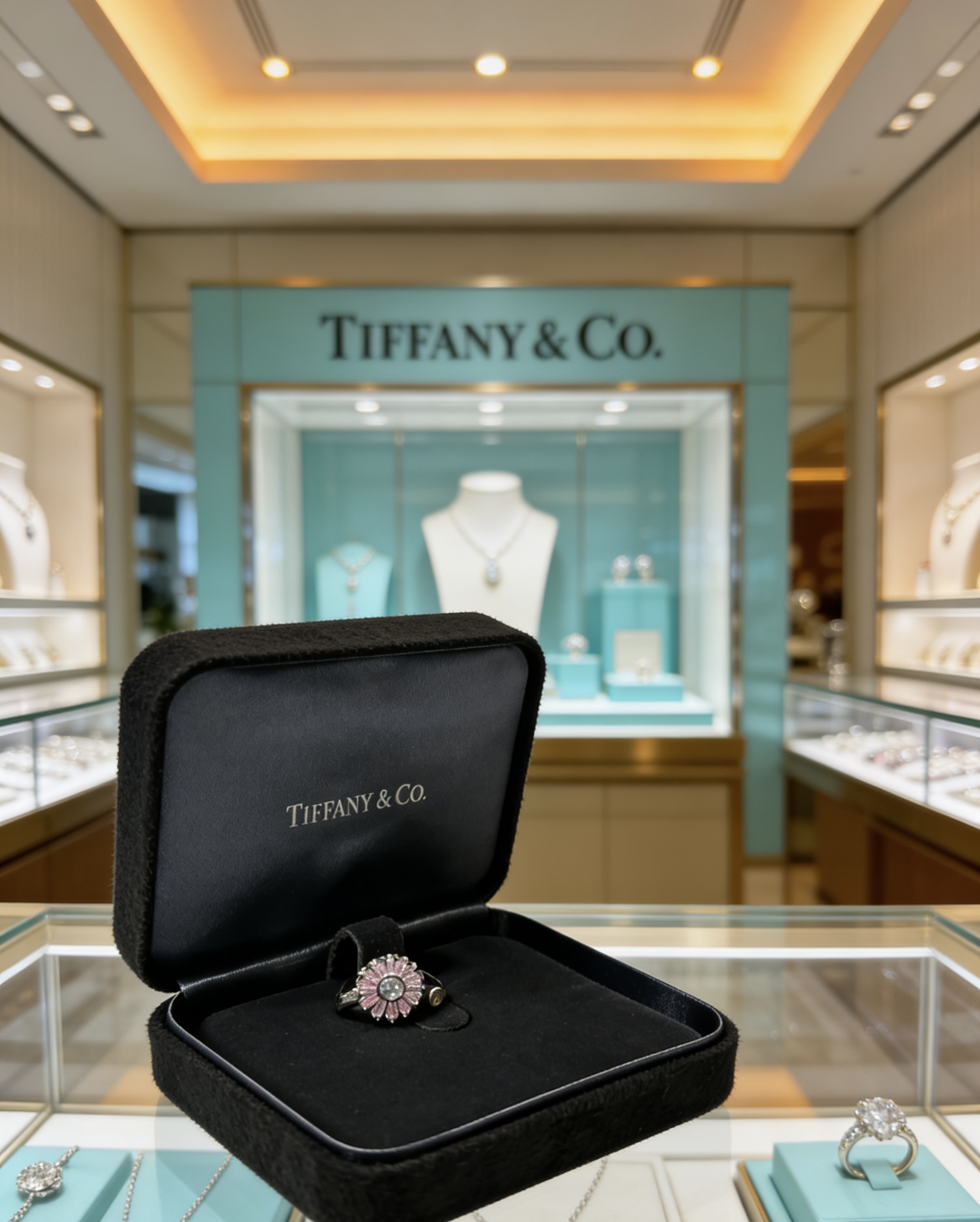 Tiffany Co Daisy ring Sterling silver with pink gemstones and diamond accents US 6