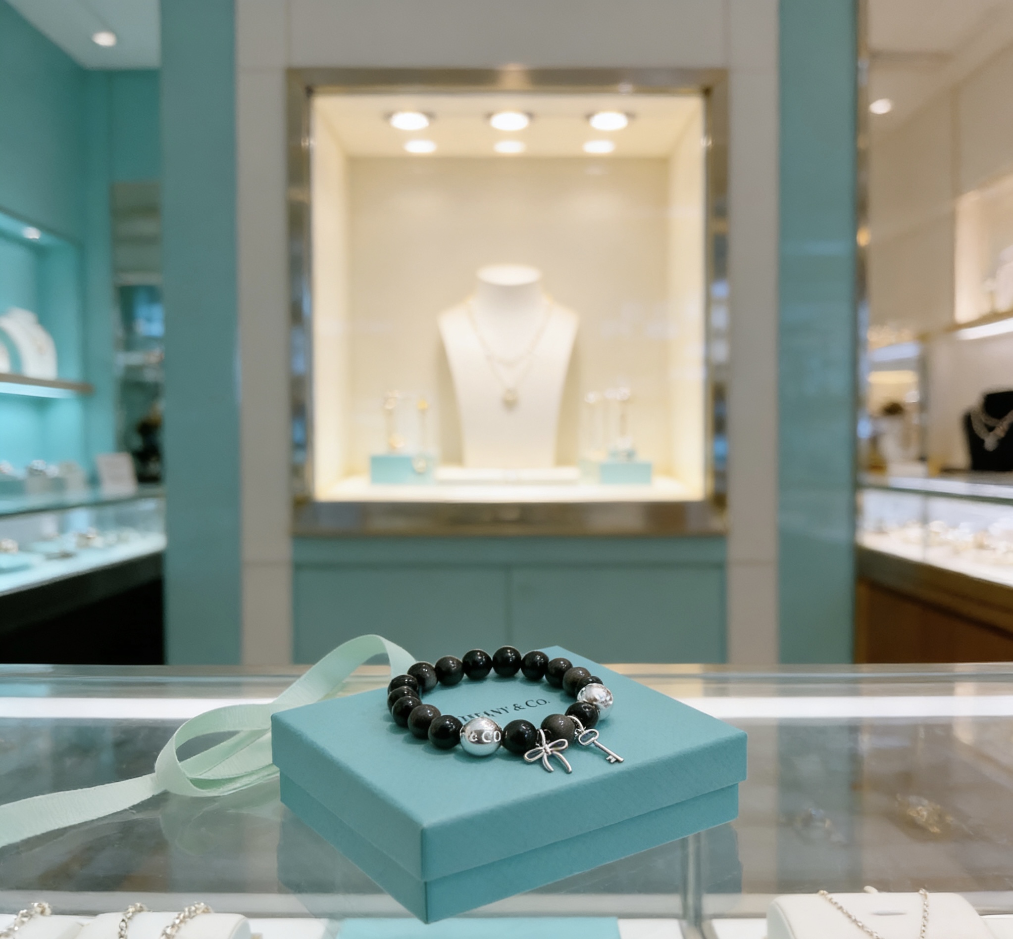 Tiffany Co Return to Tiffany Charm Bead Bracelet bracelet Sterling silver with black onyx and silver obsidian beads 18cm