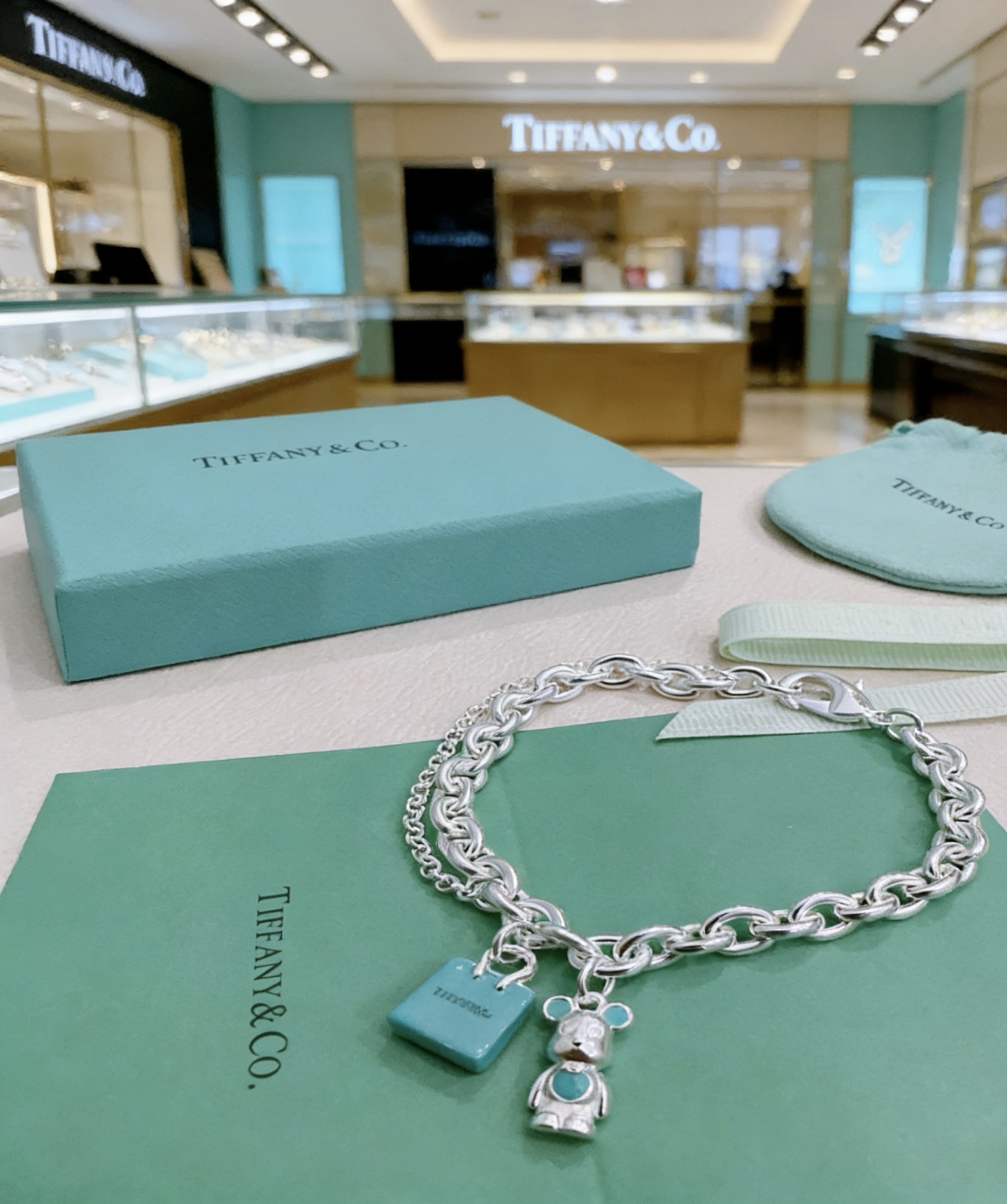 Tiffany Co Bearbrick Charm Bracelet bracelet Sterling silver with Tiffany Blue enamel accents 18cm