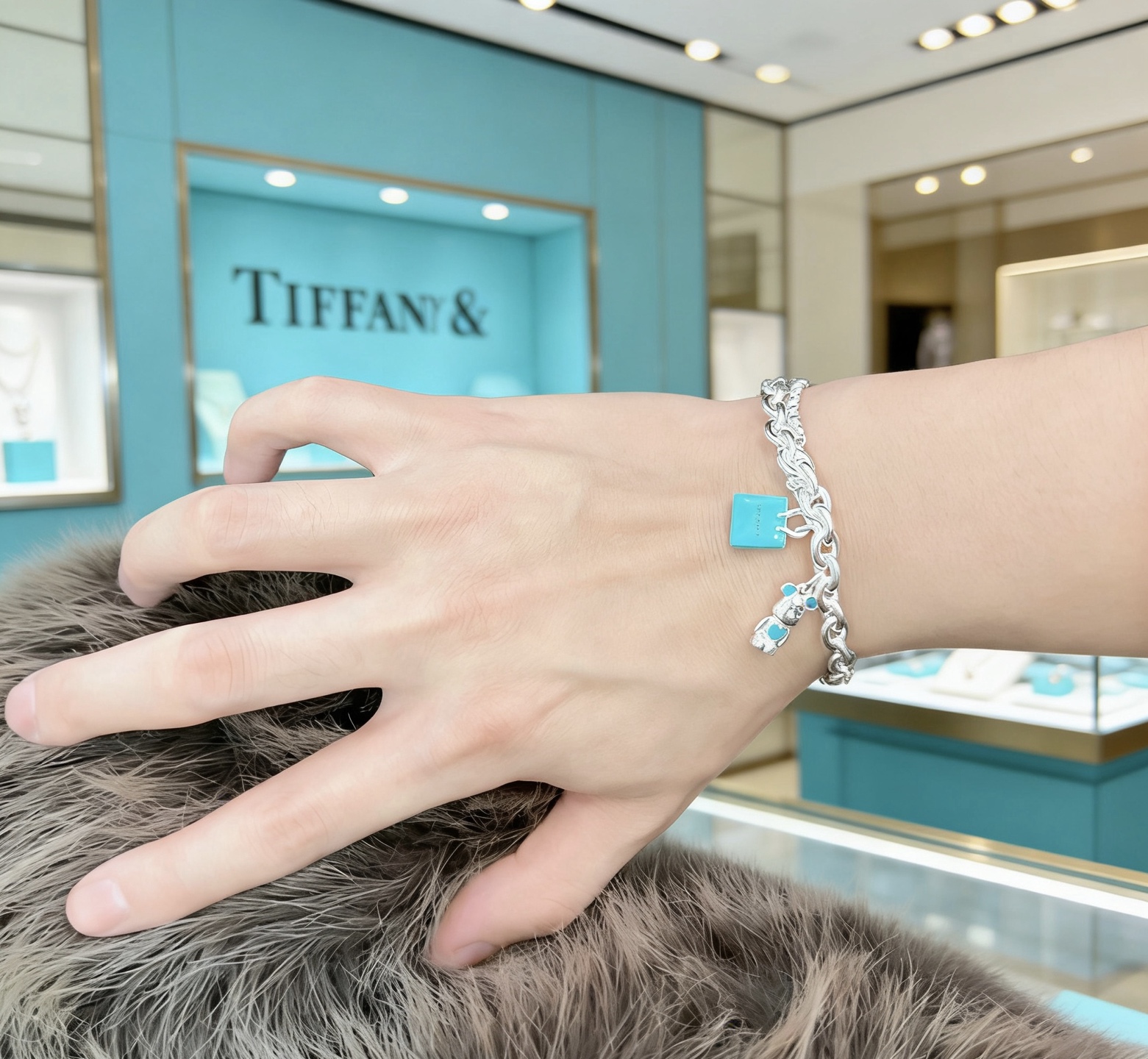 Tiffany Co Bearbrick Charm Bracelet bracelet Sterling silver with Tiffany Blue enamel accents 18cm