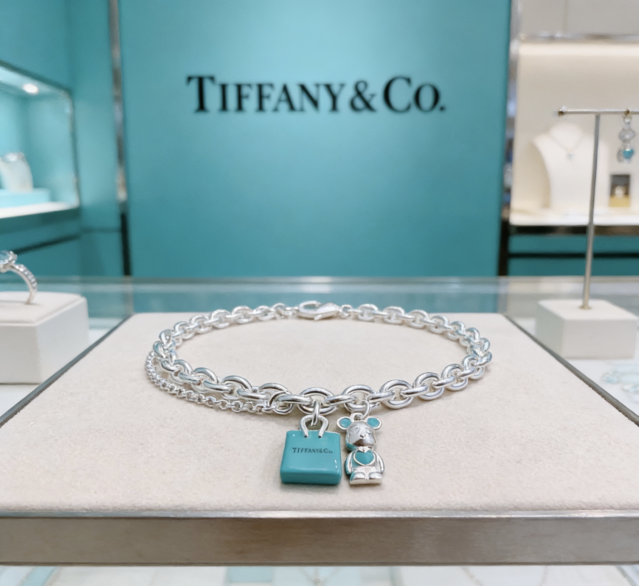 Tiffany Co Bearbrick Charm Bracelet bracelet Sterling silver with Tiffany Blue enamel accents 18cm
