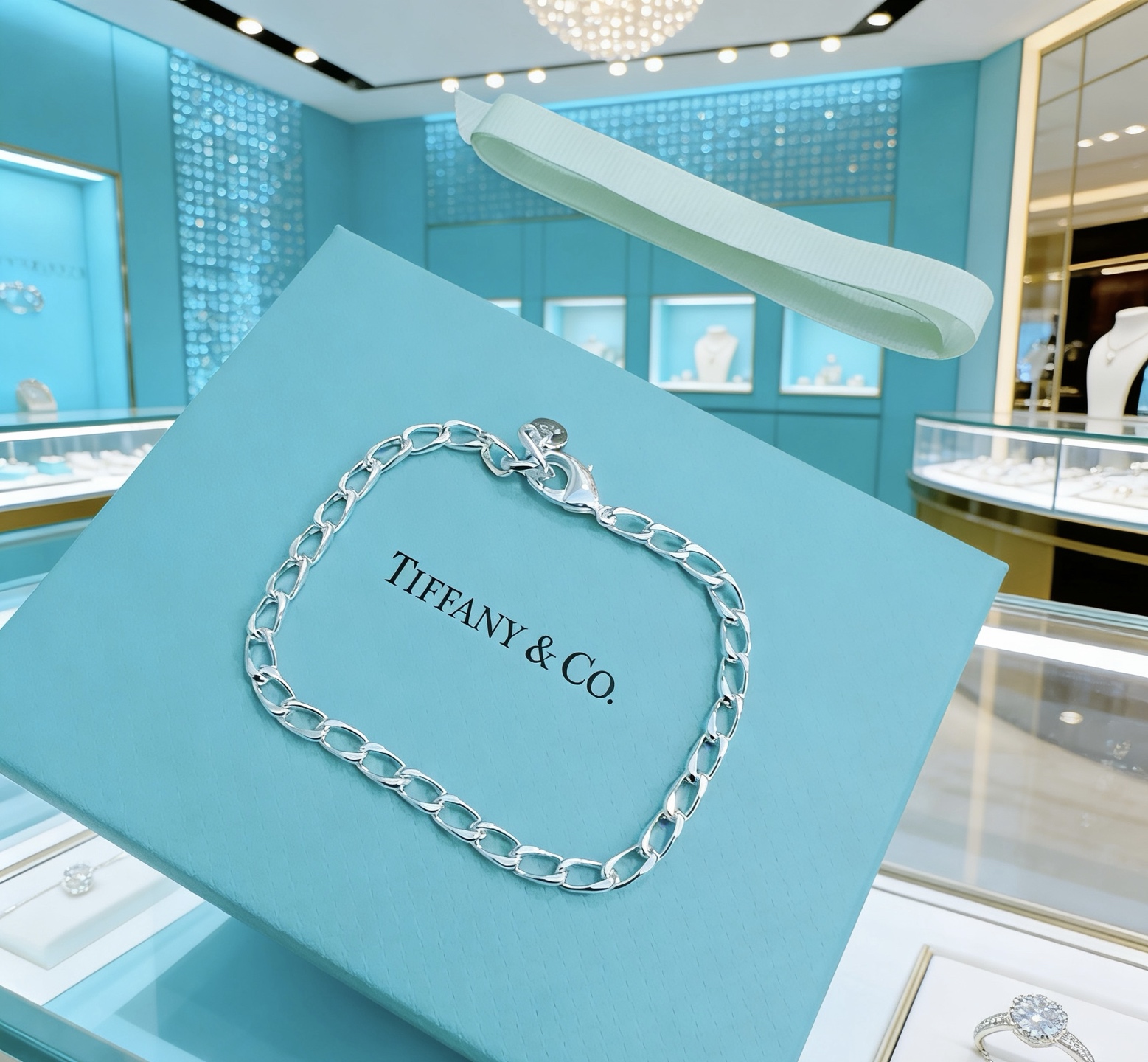 Tiffany Co Return to Tiffany Oval Link Chain Bracelet bracelet sterling silver with black enamel accent tag 7 inches