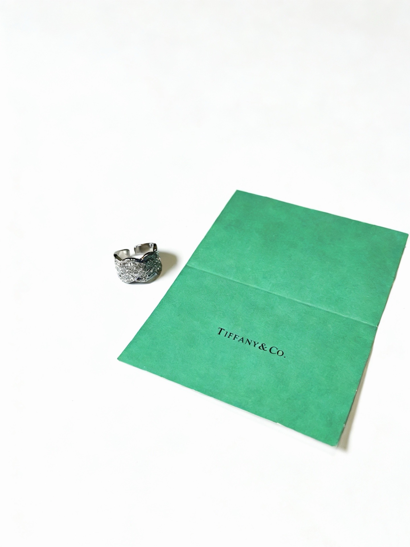 Tiffany Co Diamond Pave Wide Band ring Platinum metal with clear white diamond stones US 7