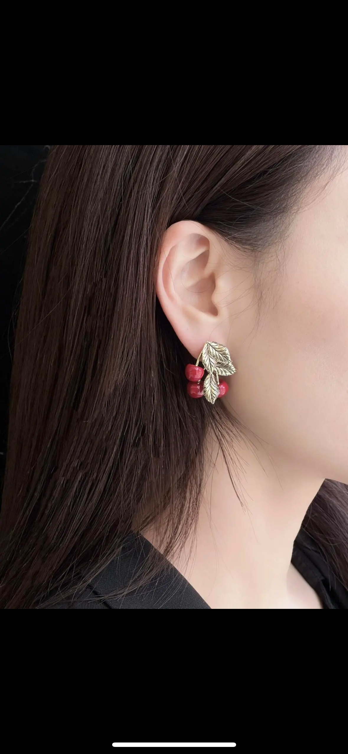 Saint Laurent Cherry Motif earrings antique gold metal deep burgundy red resin cherries 2 5cm length