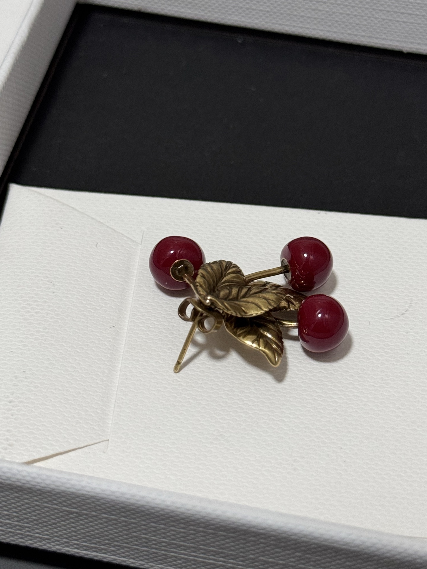 Saint Laurent Cherry Motif earrings antique gold metal deep burgundy red resin cherries 2 5cm length