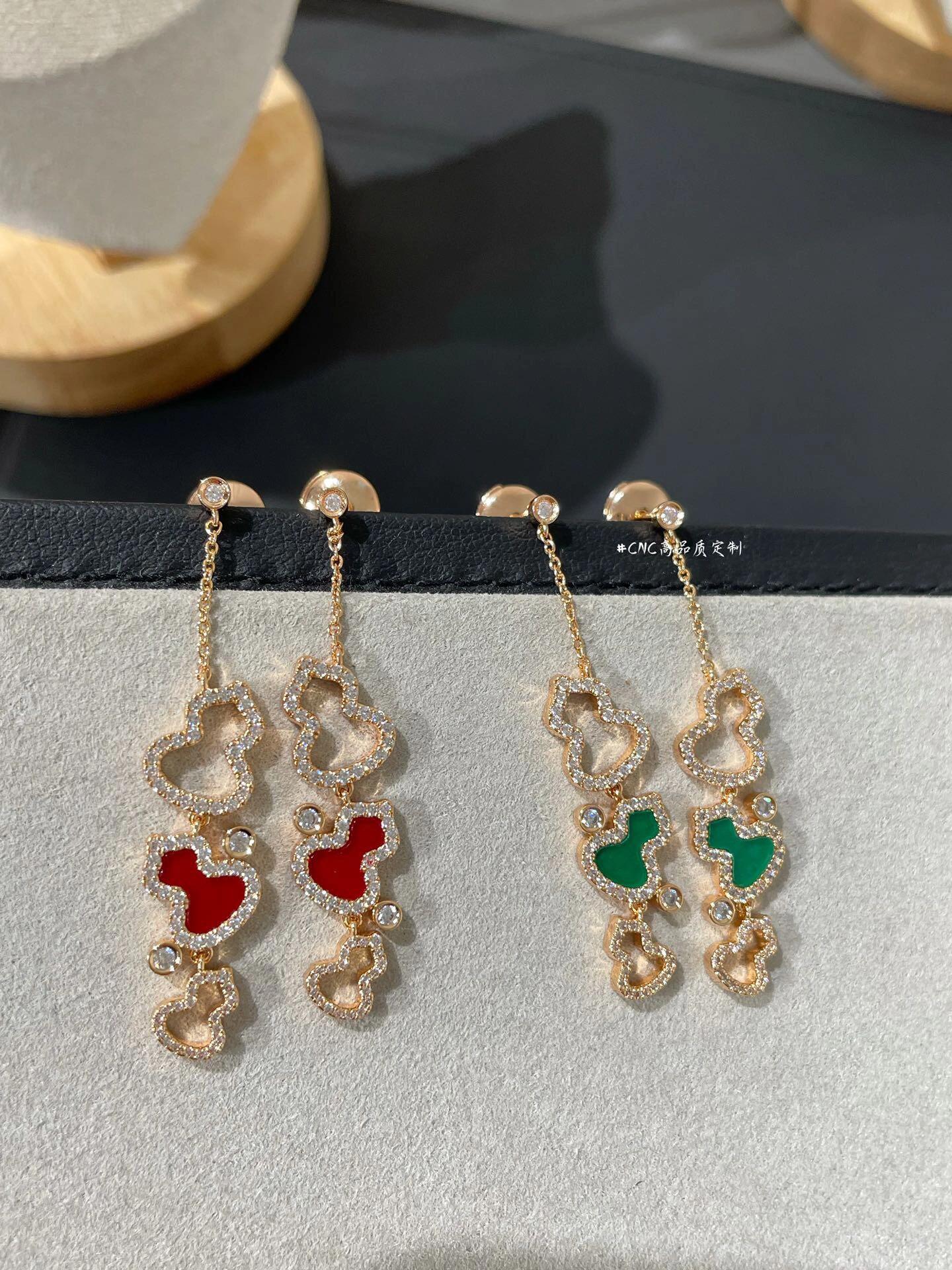Qeelin Wulu earrings 18k rose gold red carnelian clear diamond accents 3 5cm drop length