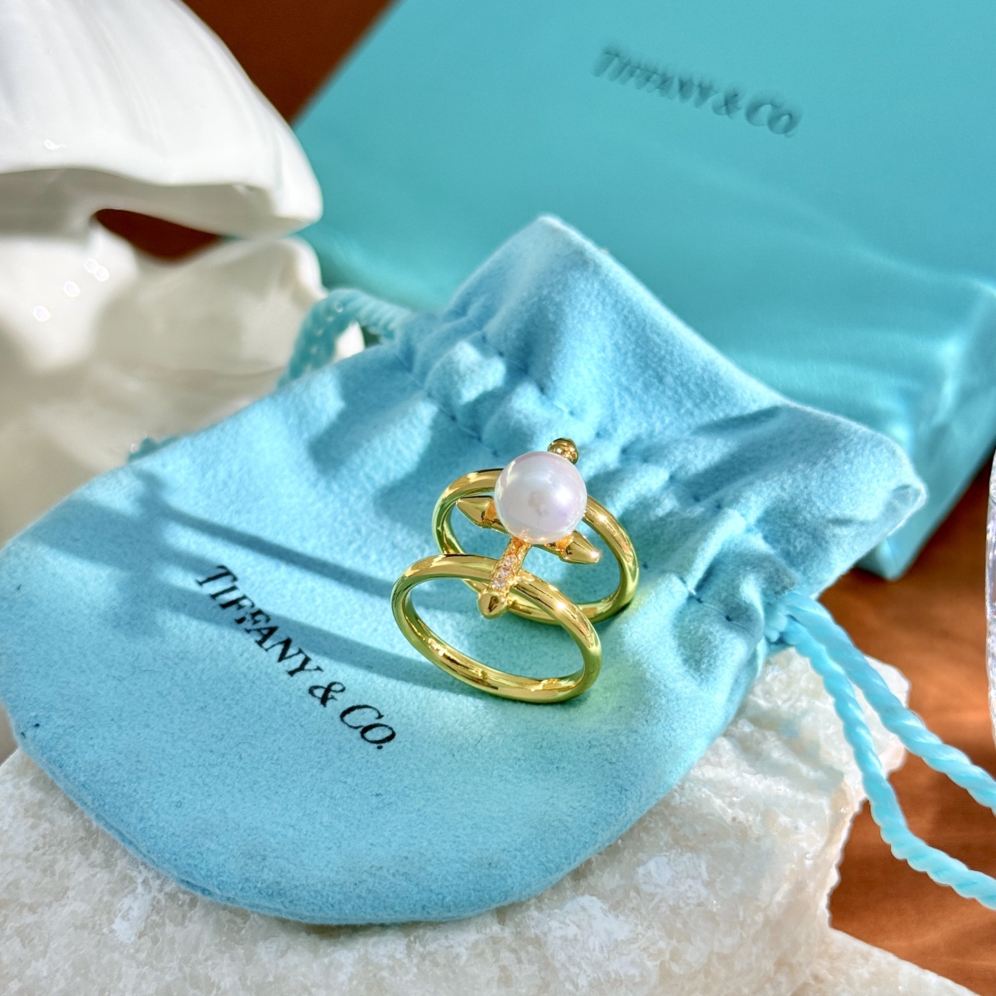 Tiffany Co Tiffany Titan by Pharrell Williams Pearl Ring ring Yellow gold white freshwater pearl clear diamond accents US 7