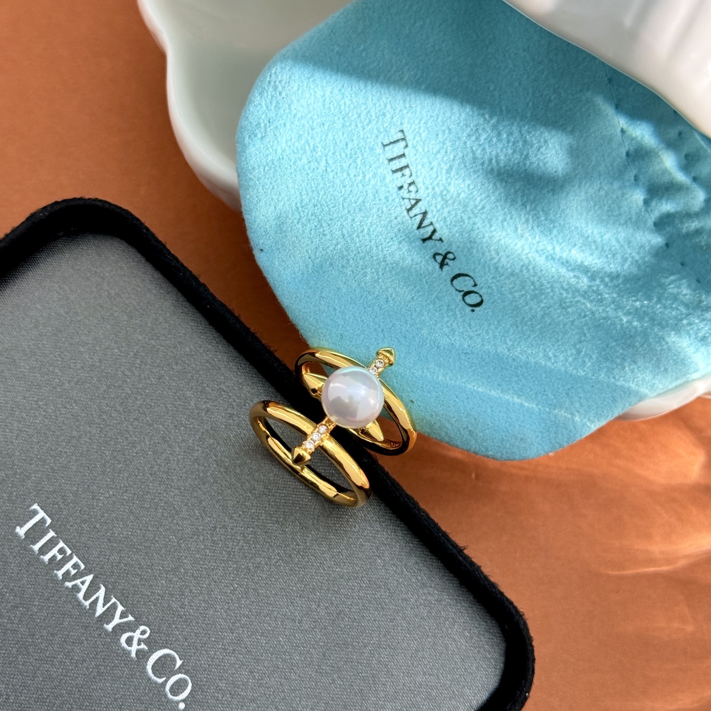 Tiffany Co Tiffany Titan by Pharrell Williams Pearl Ring ring Yellow gold white freshwater pearl clear diamond accents US 7