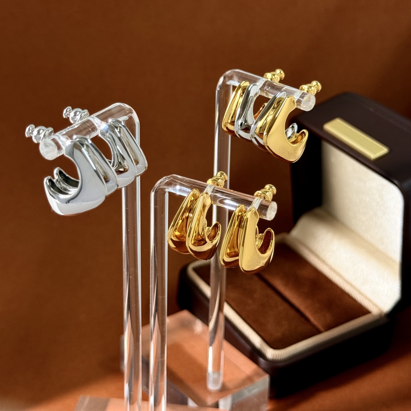 Celine SL80 Double Layered Hoop earrings Polished silver-tone metal polished gold-tone metal no gemstones 58