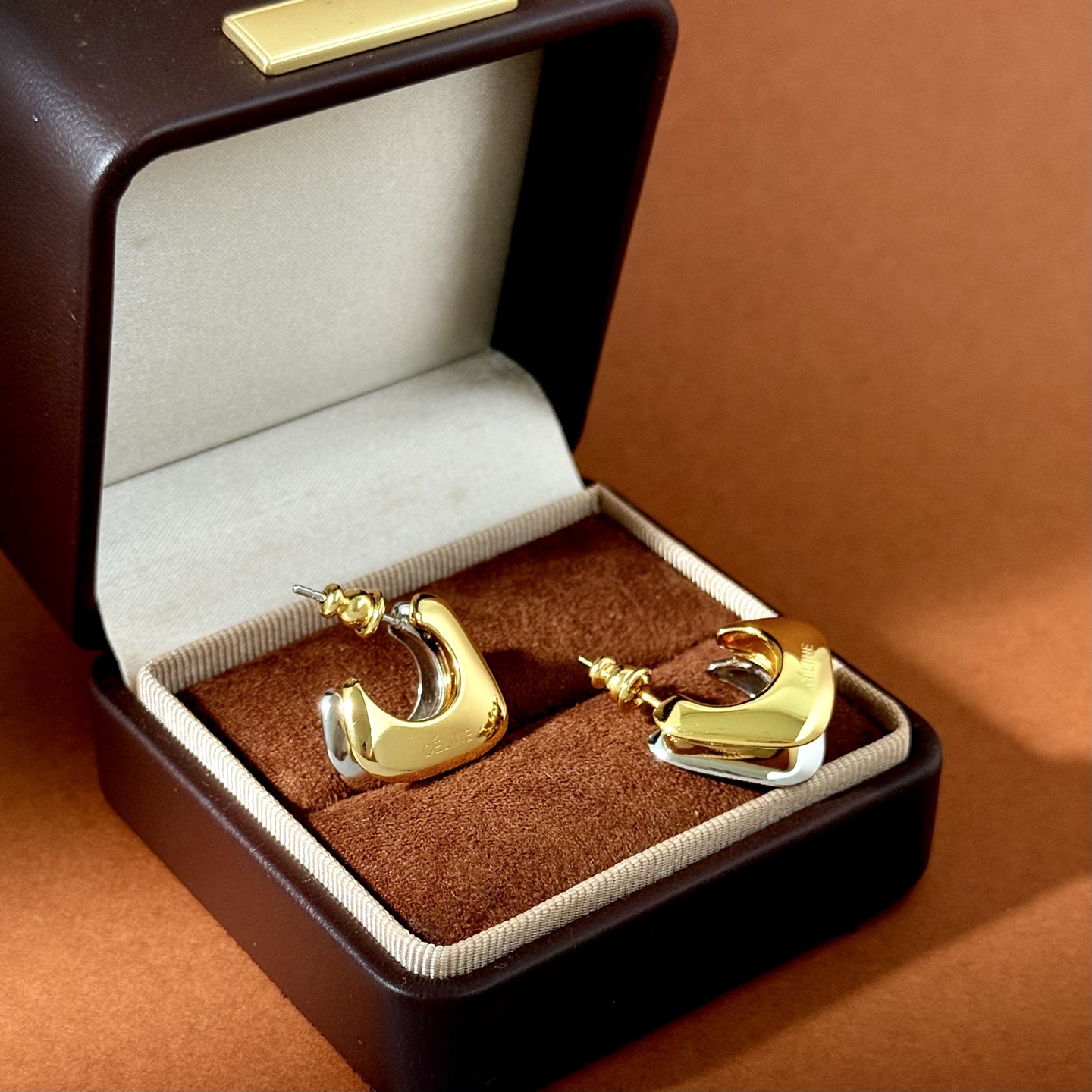 Celine SL80 Double Layered Hoop earrings Polished silver-tone metal polished gold-tone metal no gemstones 58