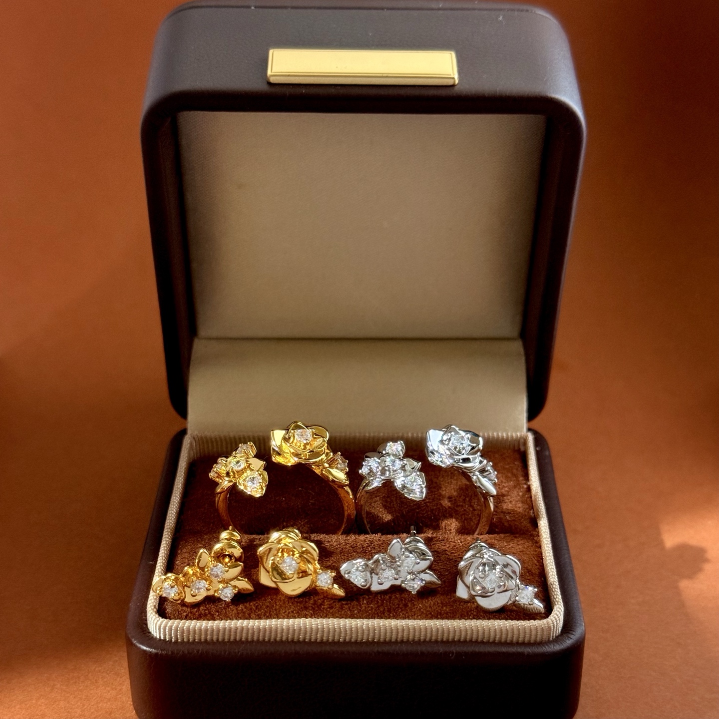 Piaget Rose earrings yellow gold with clear diamonds white gold with clear diamonds 10mm stud length